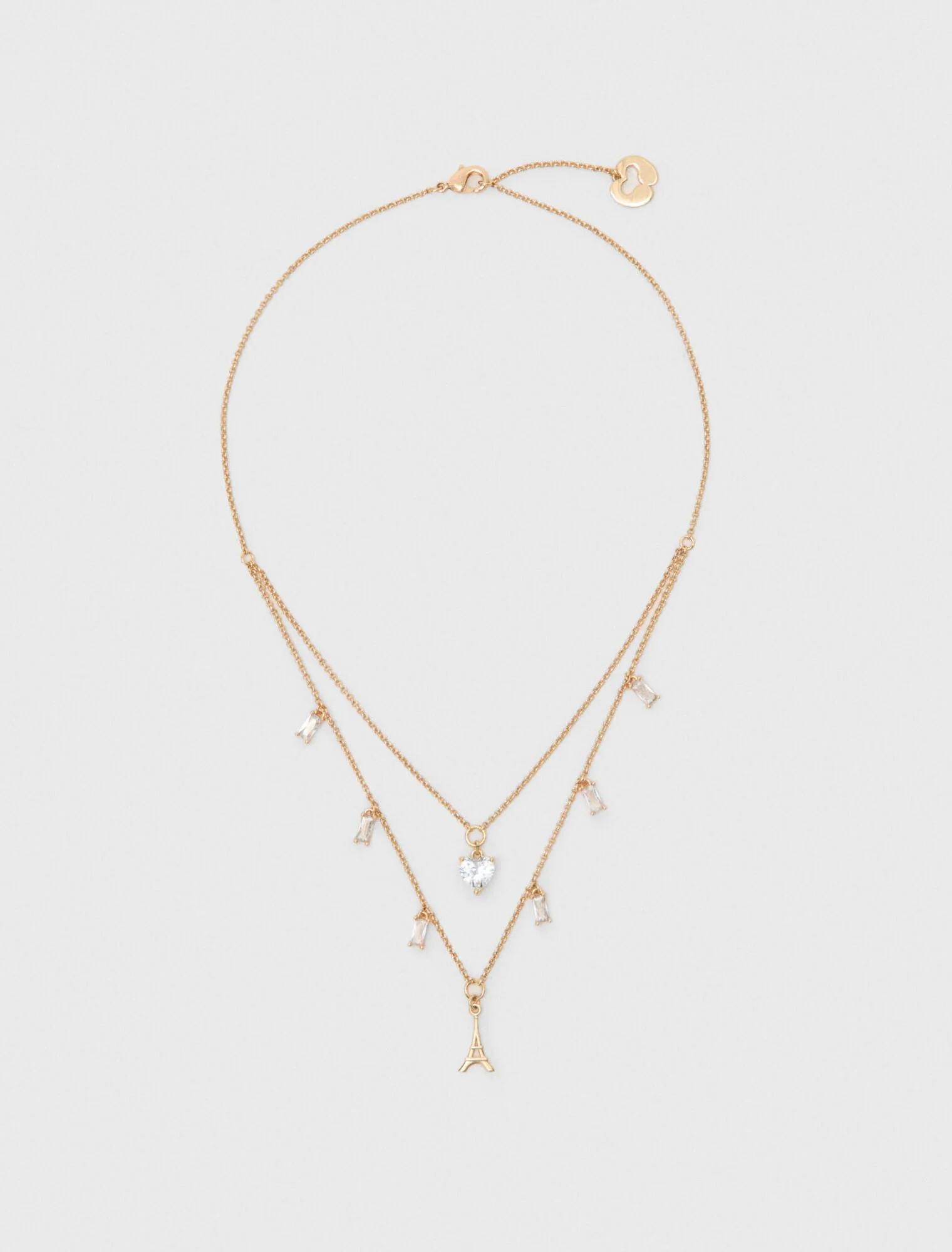 Double Rhinestone Charm Necklace Gold - Image 5