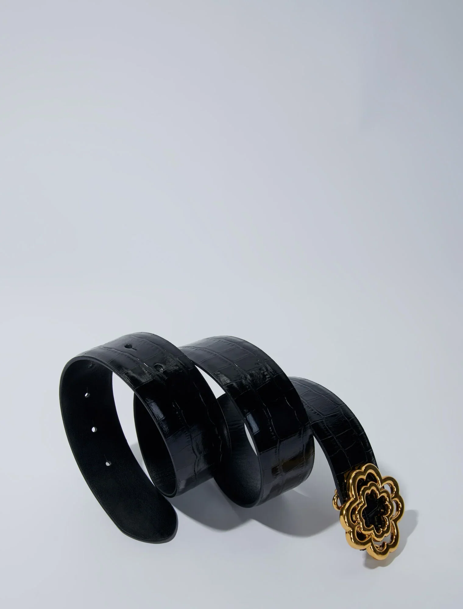 Croc-effect leather double M belt Black - Image 5
