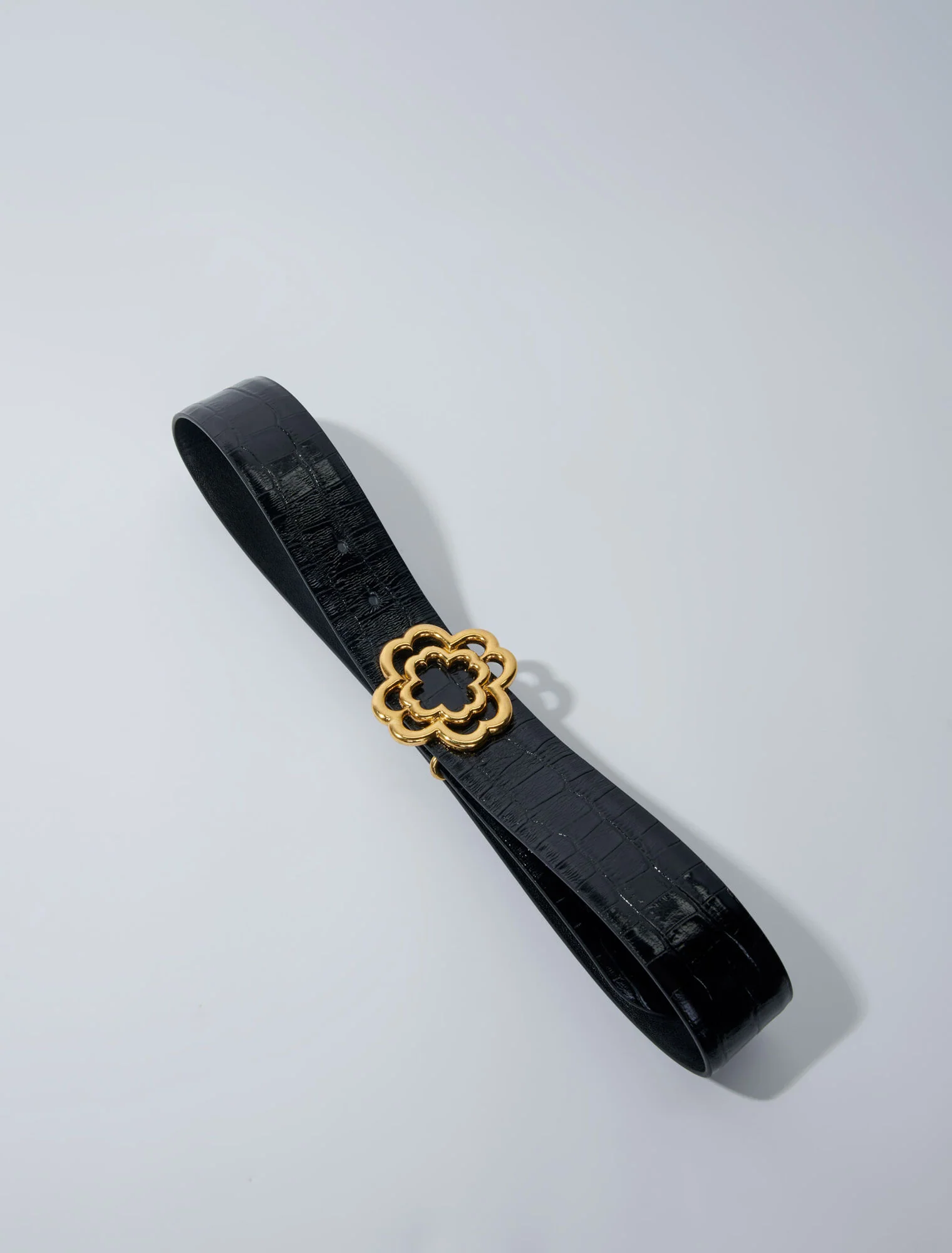 Croc-effect leather double M belt Black - Image 6
