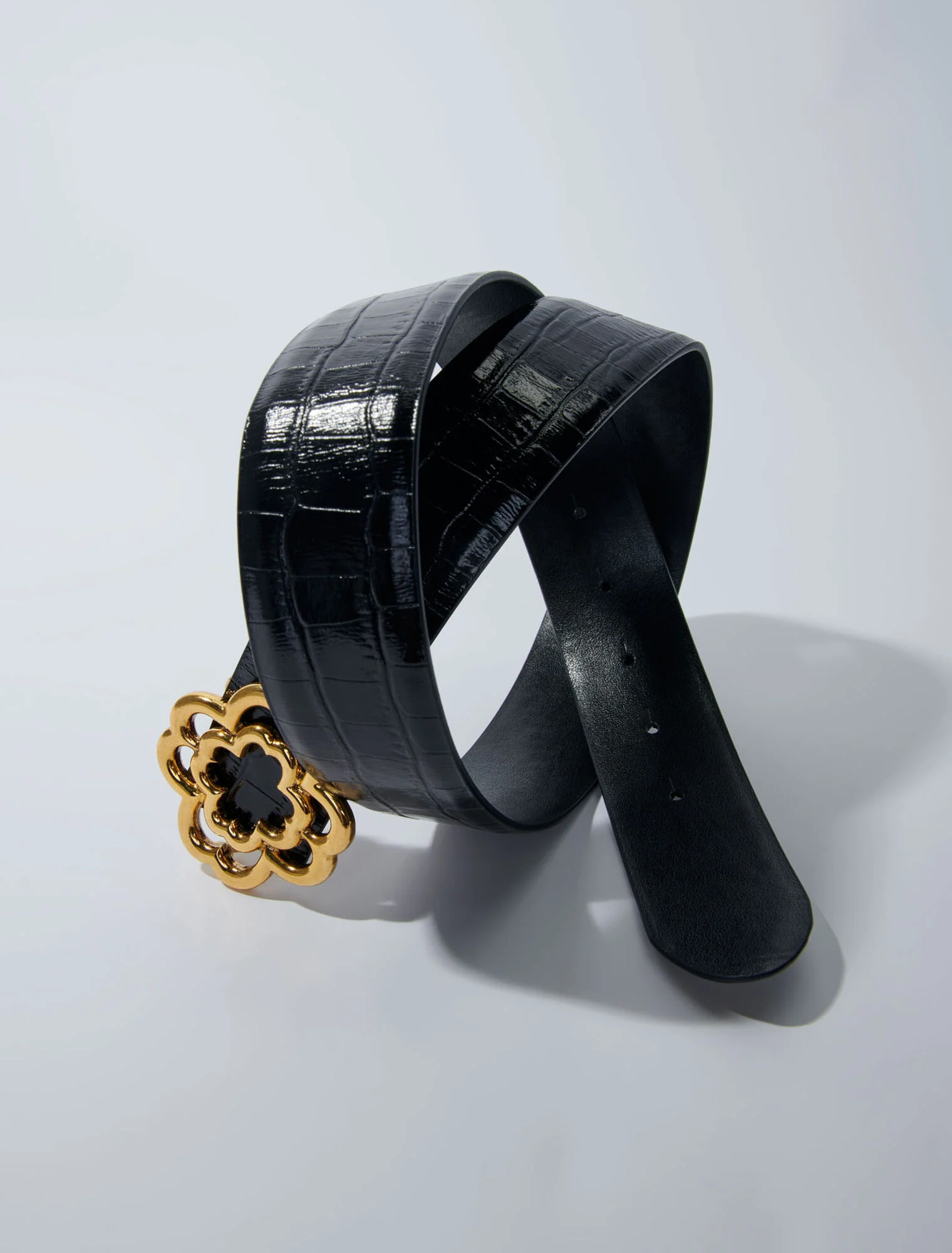 Croc-effect leather double M belt Black - Image 7