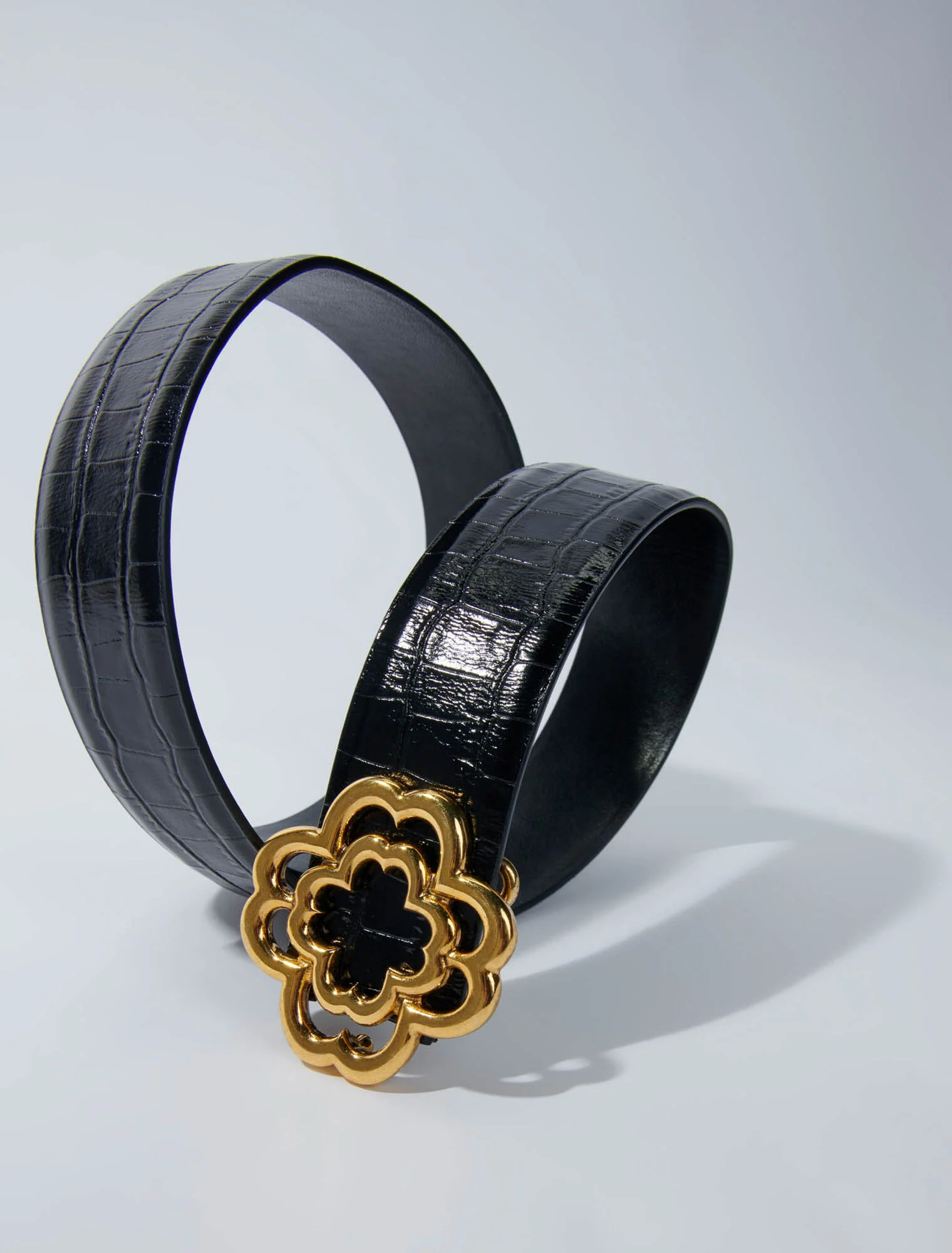 Croc-effect leather double M belt Black - Image 9