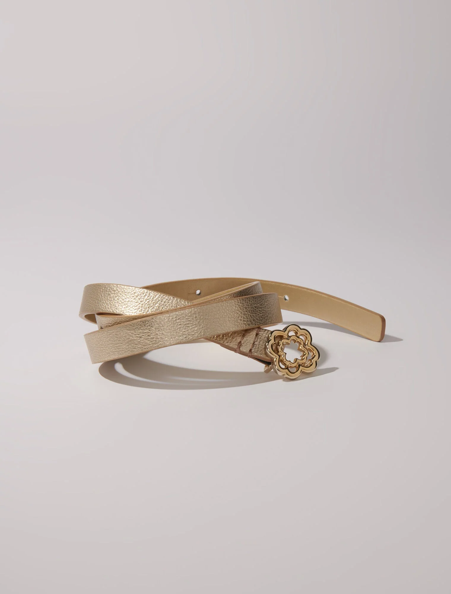 Slim belt with clover buckle Light Gold - Image 3