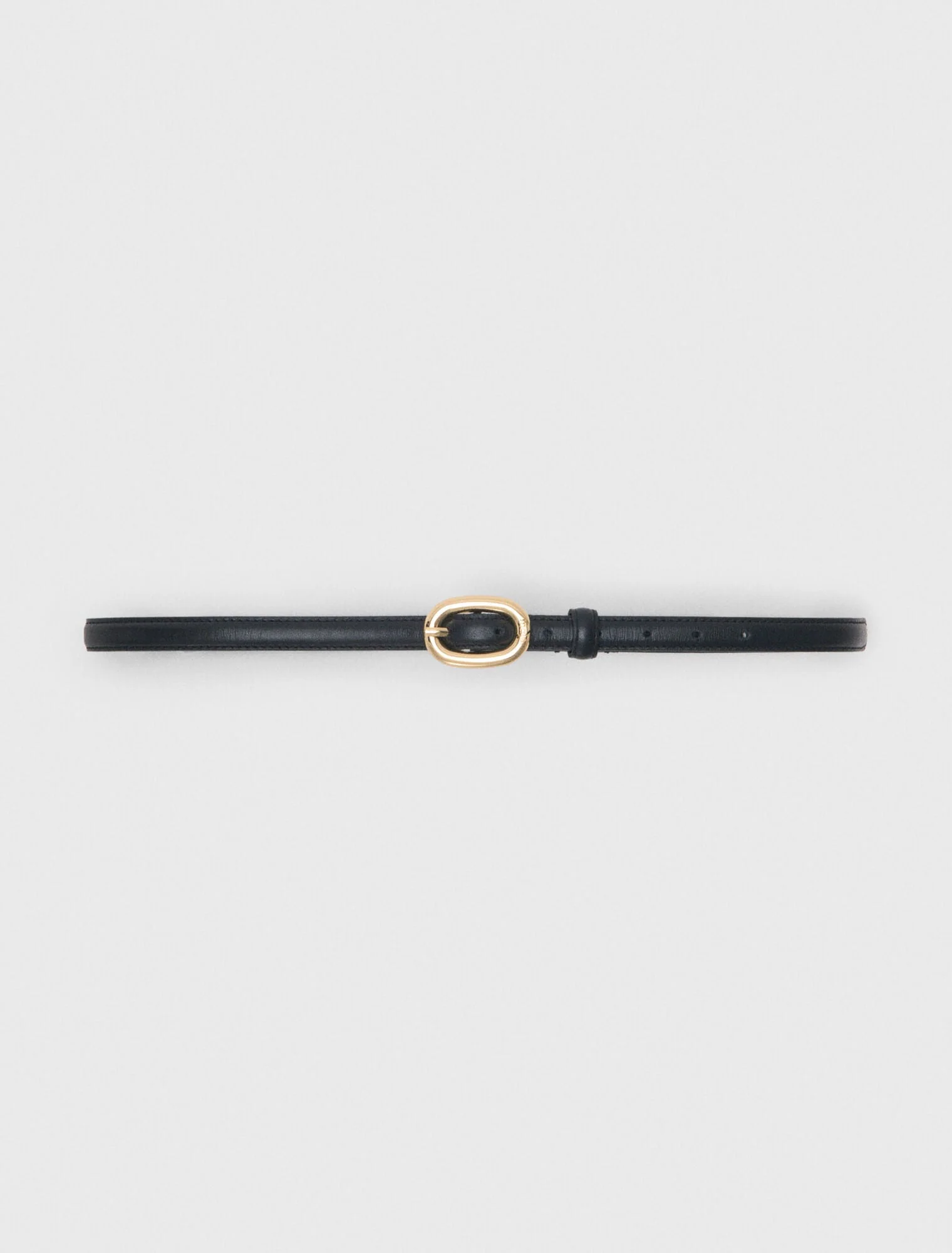 Slim Leather Oval Buckle Belt Black - Image 5