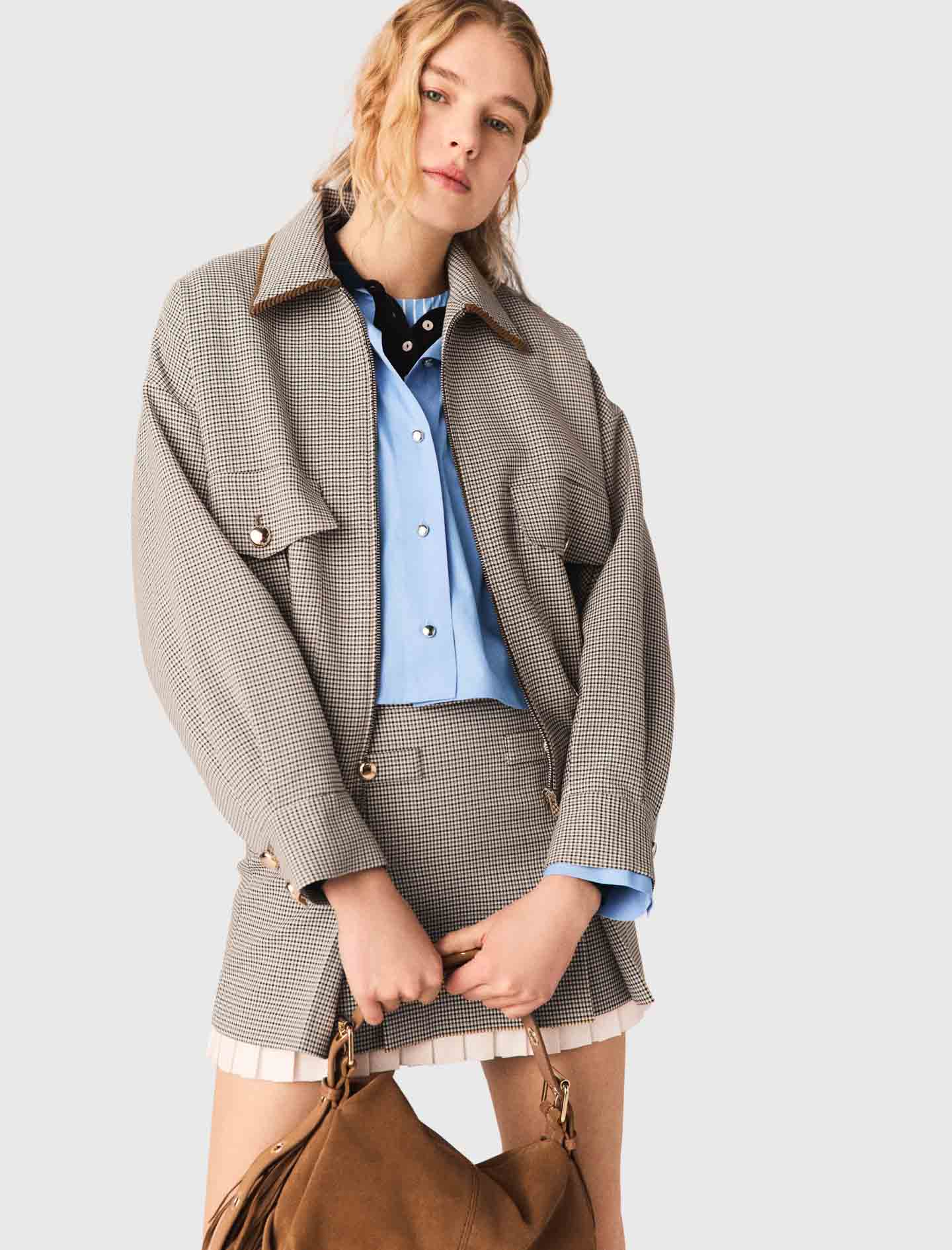 Checked Bomber Jacket Brown Checks - Image 4