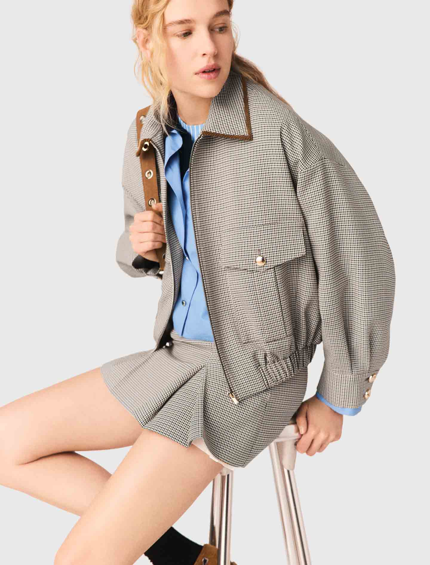 Checked Bomber Jacket Brown Checks - Image 5