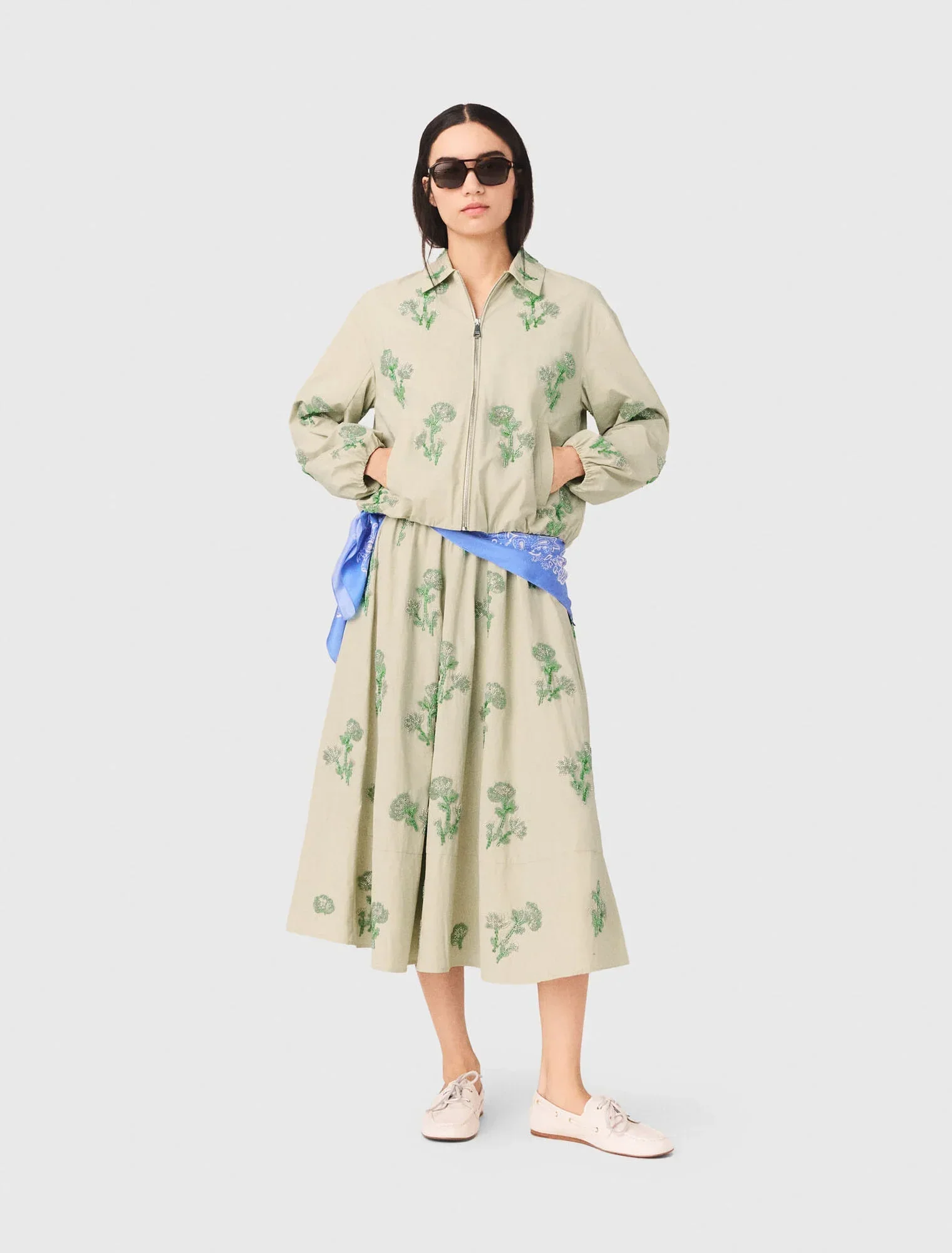Embroidered Technical Bomber Jacket Beige - Image 5