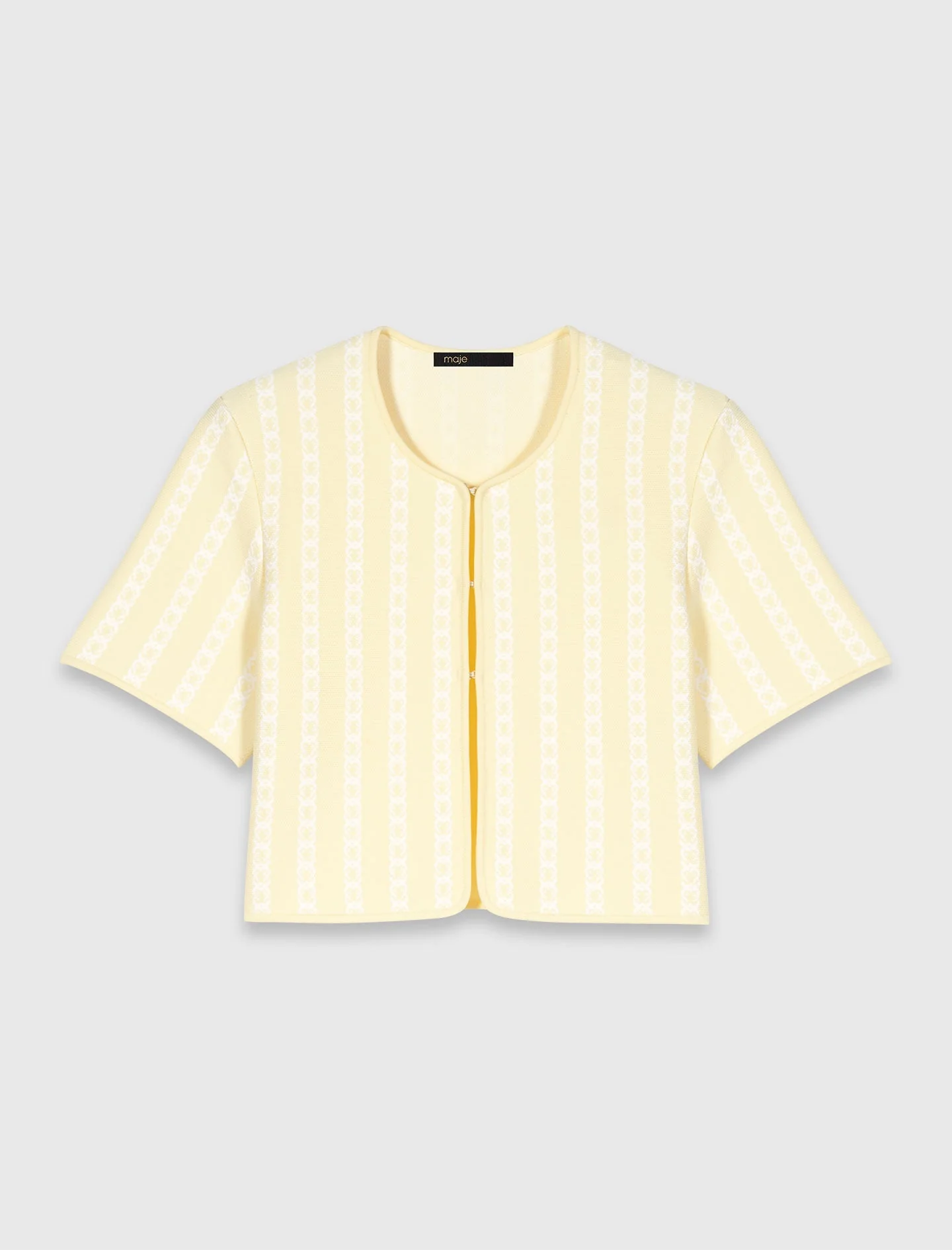 Cropped Fancy Knit Cardigan Pale Yellow - Image 5