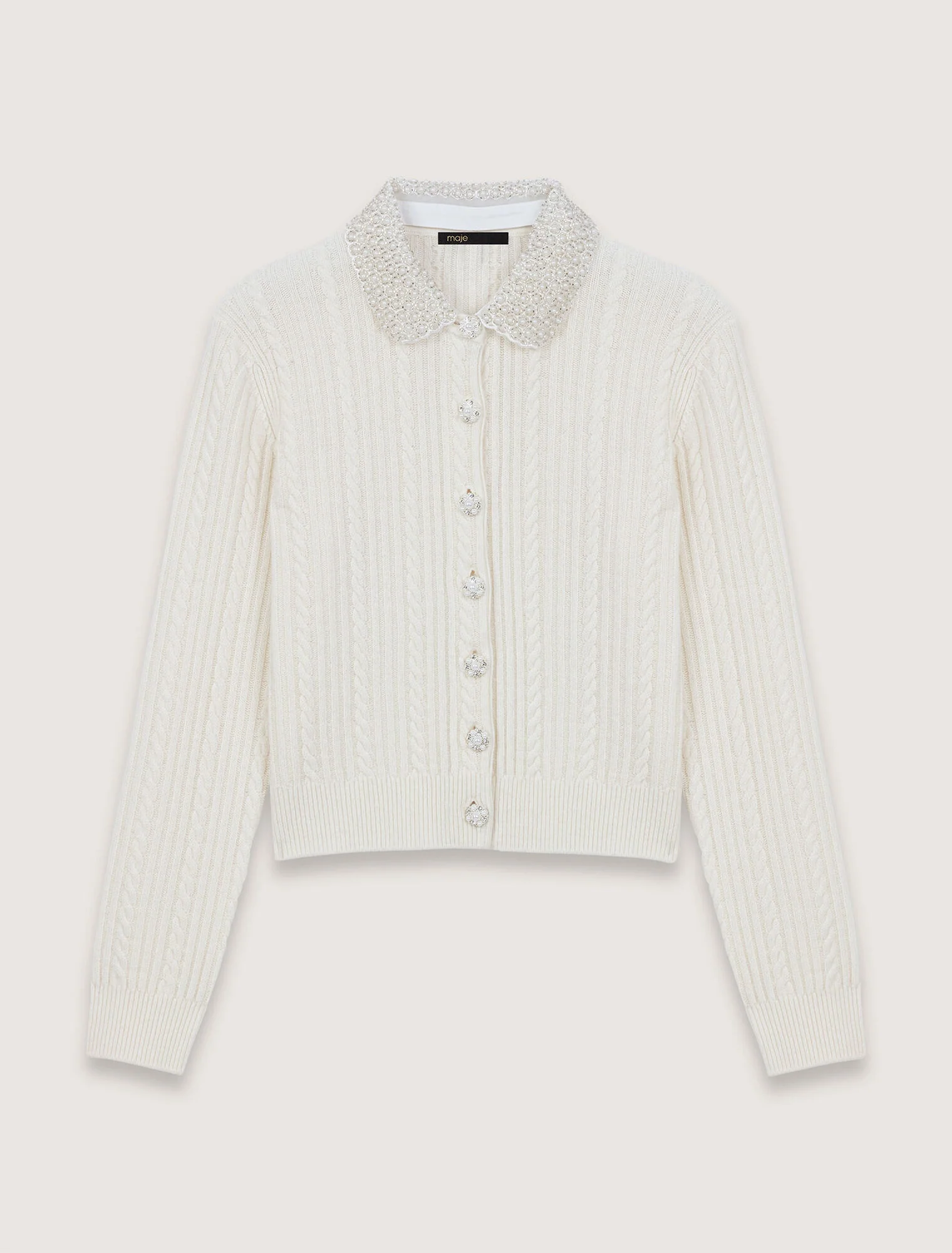 Knit cardigan with removable collar Ecru - Image 6