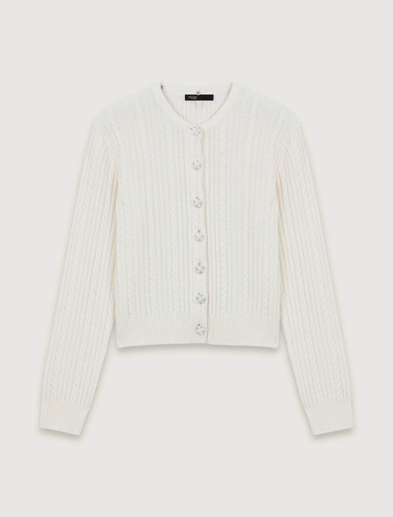 Knit cardigan with removable collar Ecru - Image 7