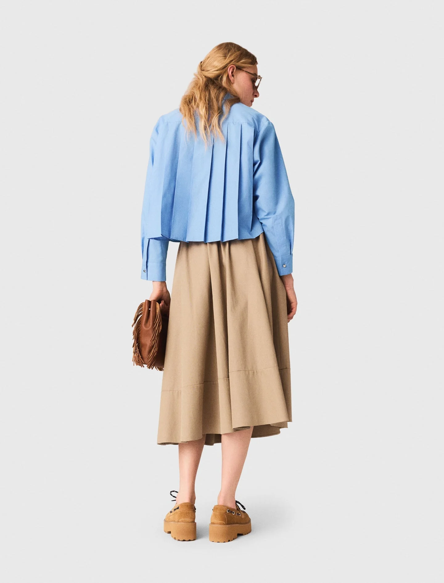 Pleated Back Embroidered Shirt Blue - Image 3