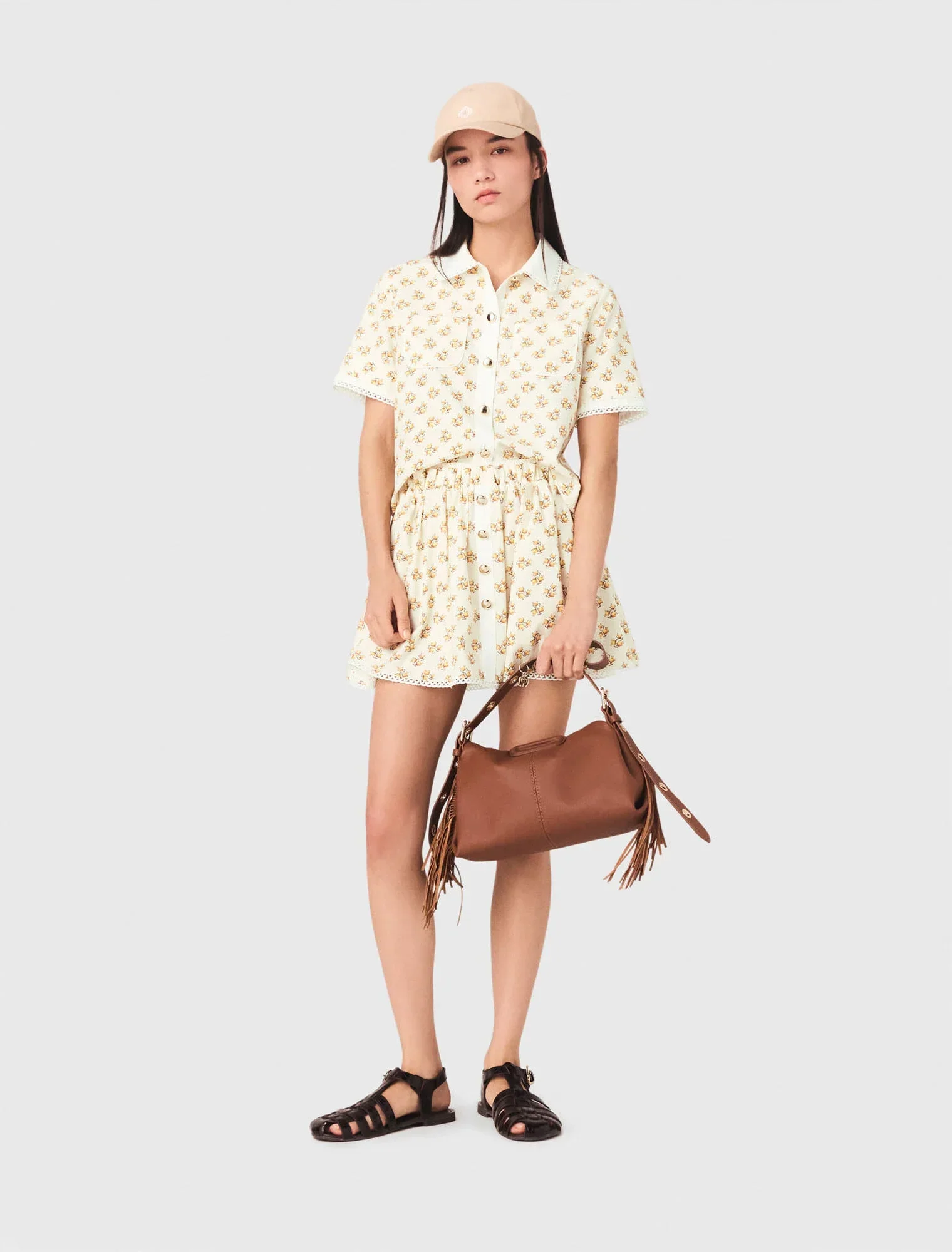 Patterned Shirt With Croquet Trim Yellow Small Flowers Print - Image 5
