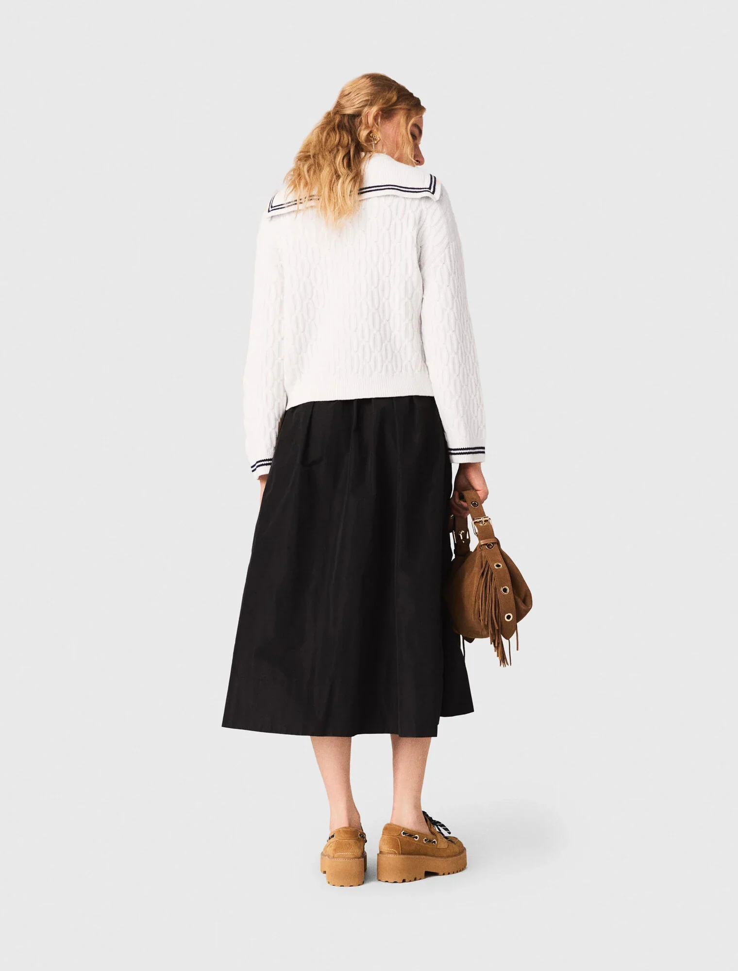 Long skirt with contrast waistband Black - Image 3