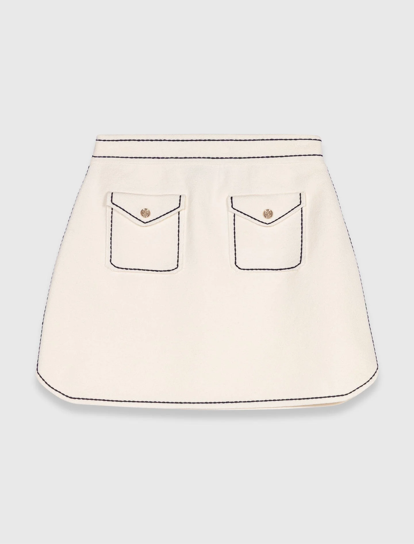Short topstitched knit skirt Ecru - Image 7