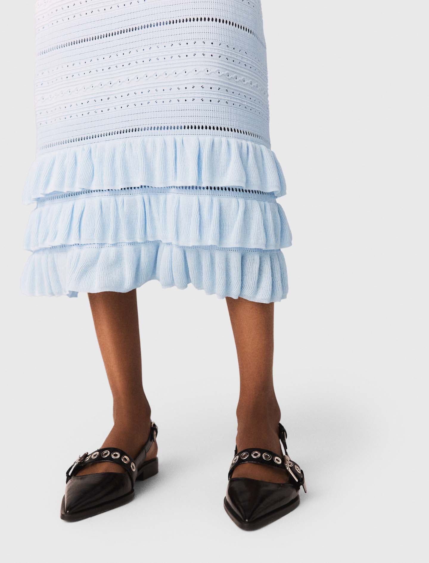 Long Ruffled Knit Skirt Blue Sky - Image 7