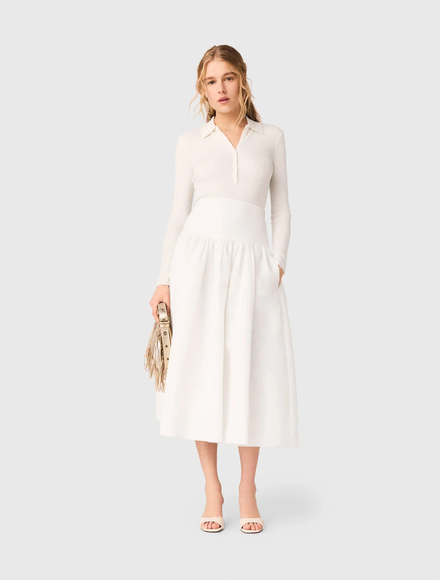Long Taffeta Skirt White