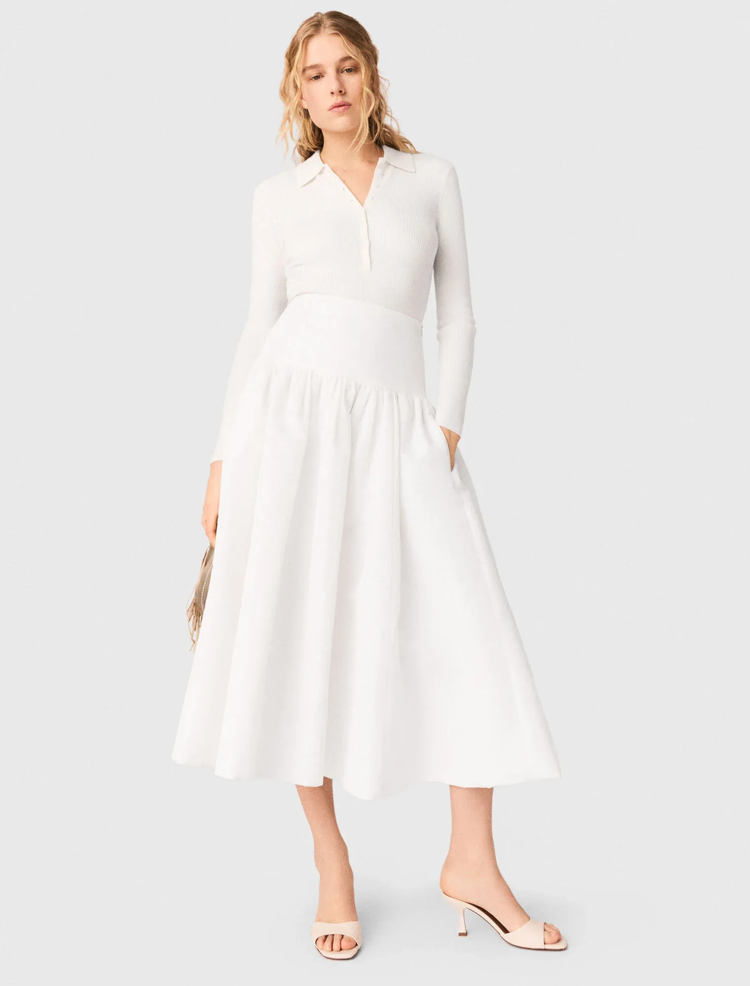 Long Taffeta Skirt White - Image 4