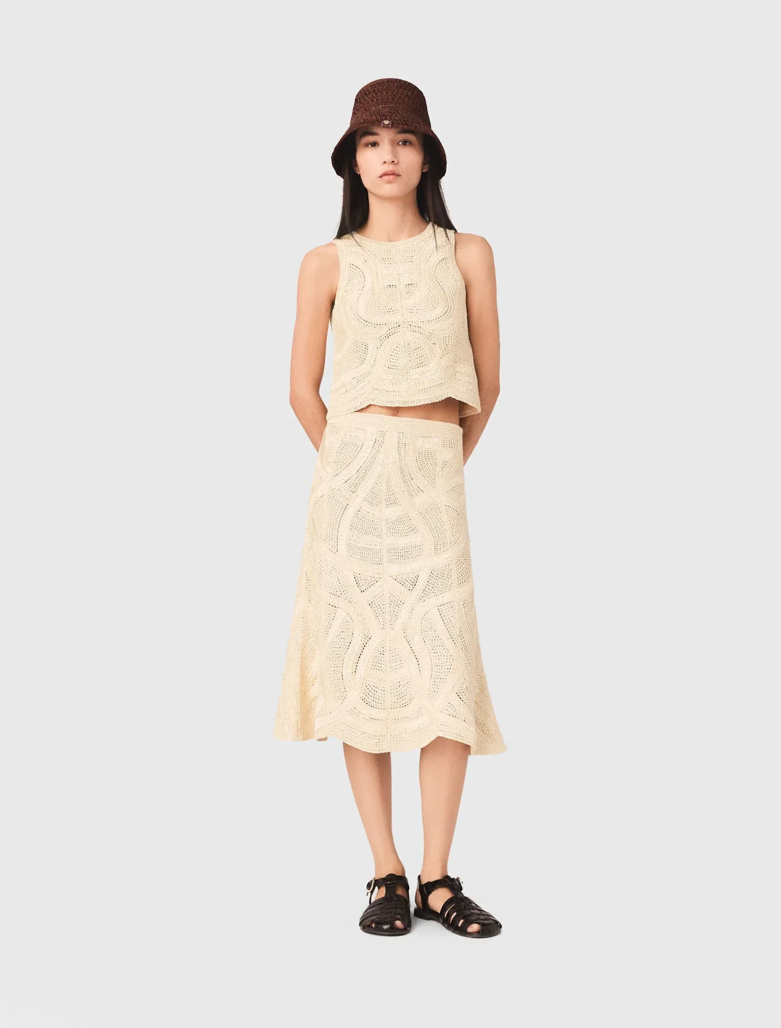 Long Crochet Skirt Beige - Image 5