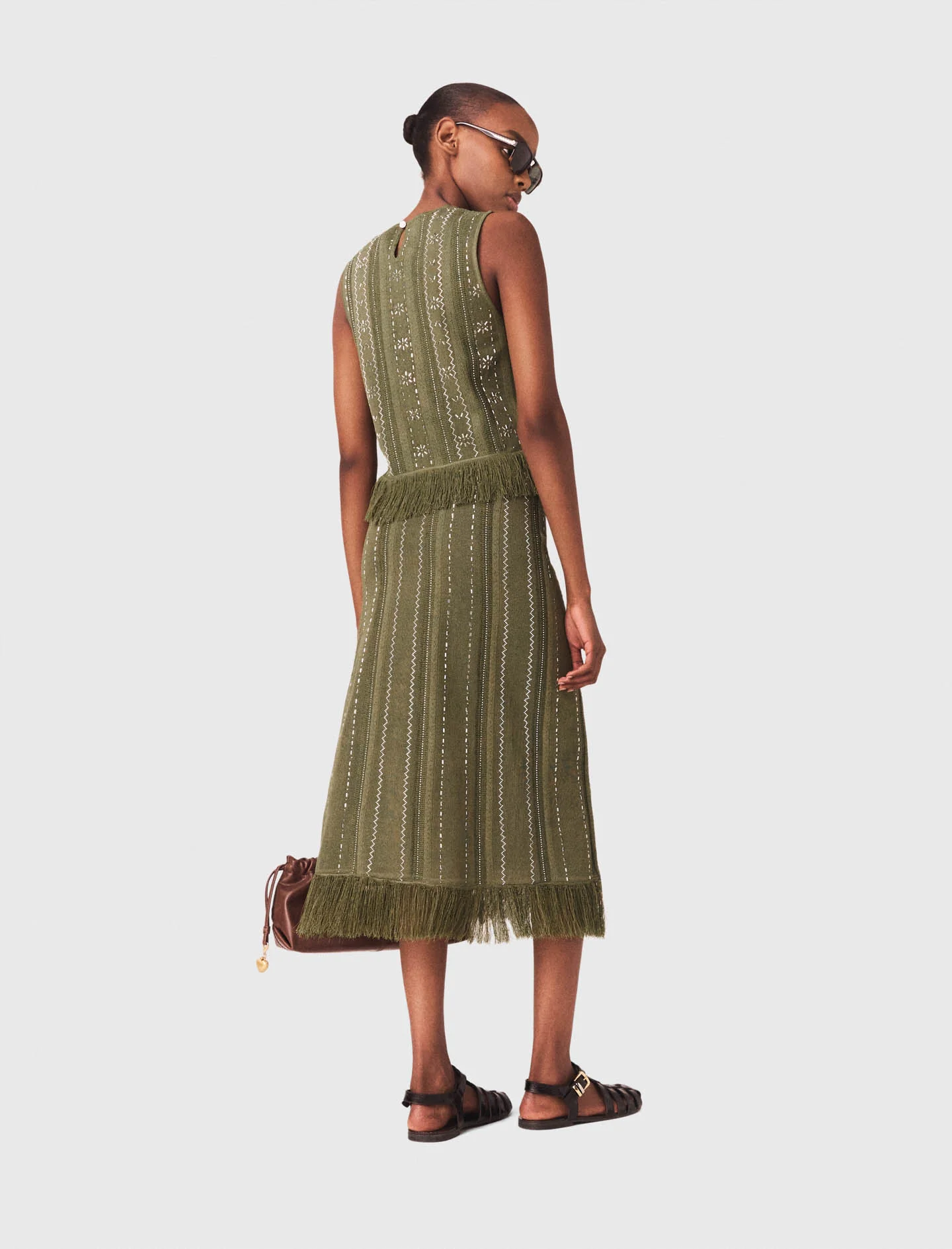 Knit Skirt With Rhinestone Flowers Khaki - Image 2