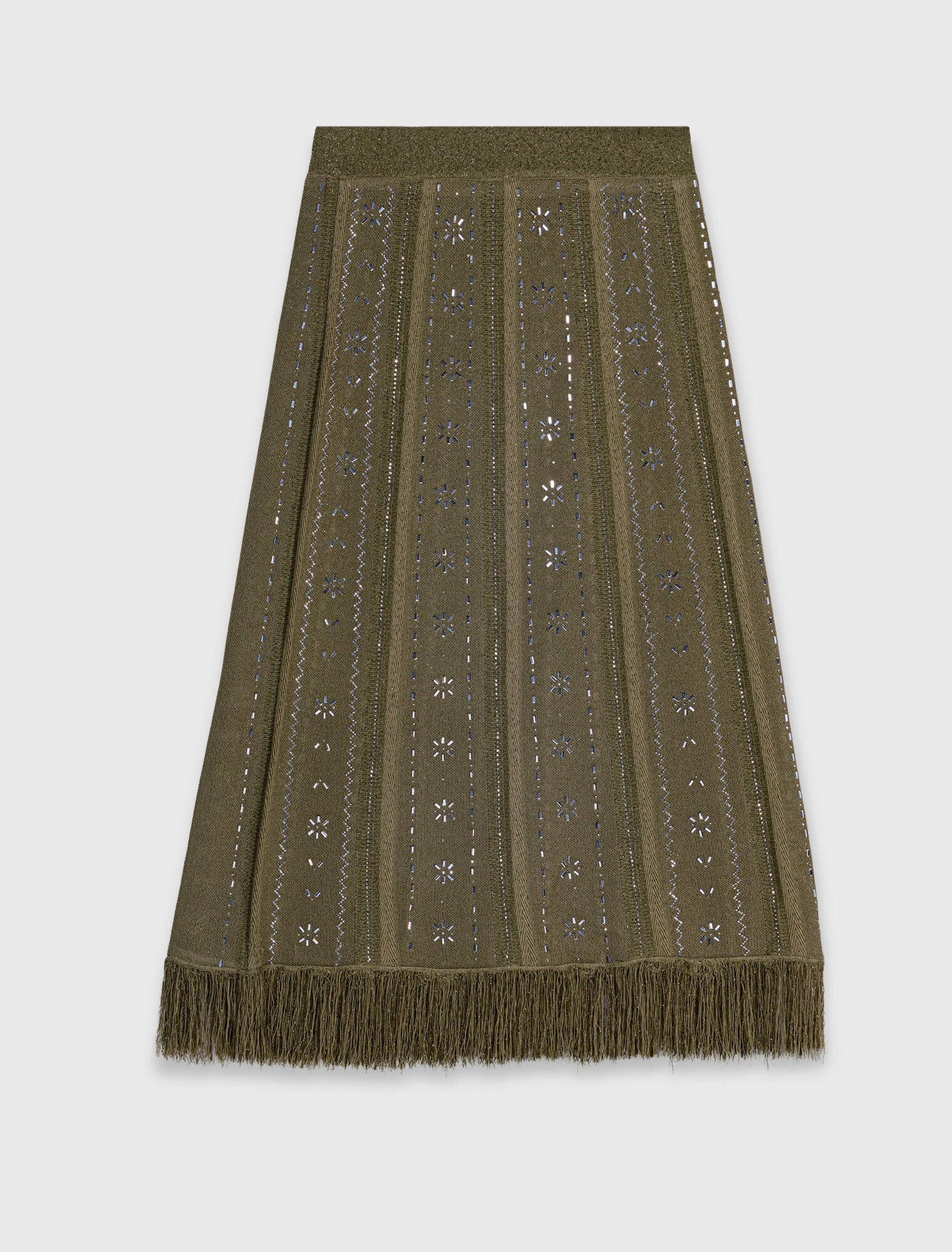 Knit Skirt With Rhinestone Flowers Khaki - Image 8