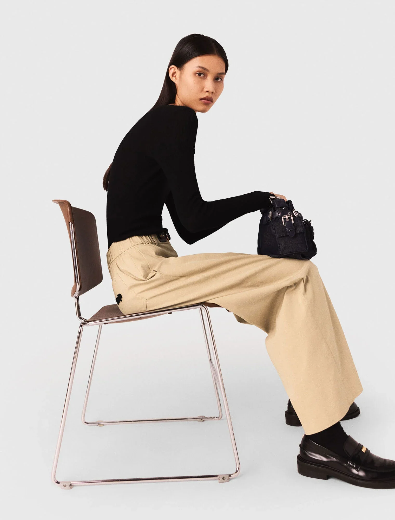 Wide-leg cotton trousers Beige Light - Image 5
