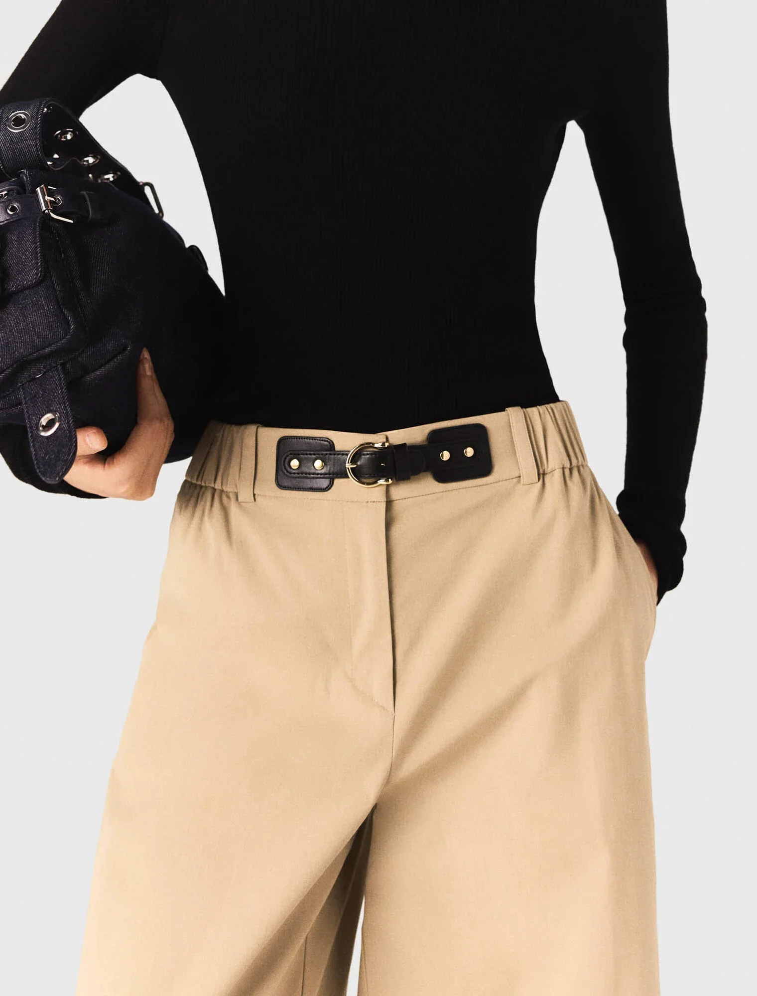 Wide-leg cotton trousers Beige Light - Image 6