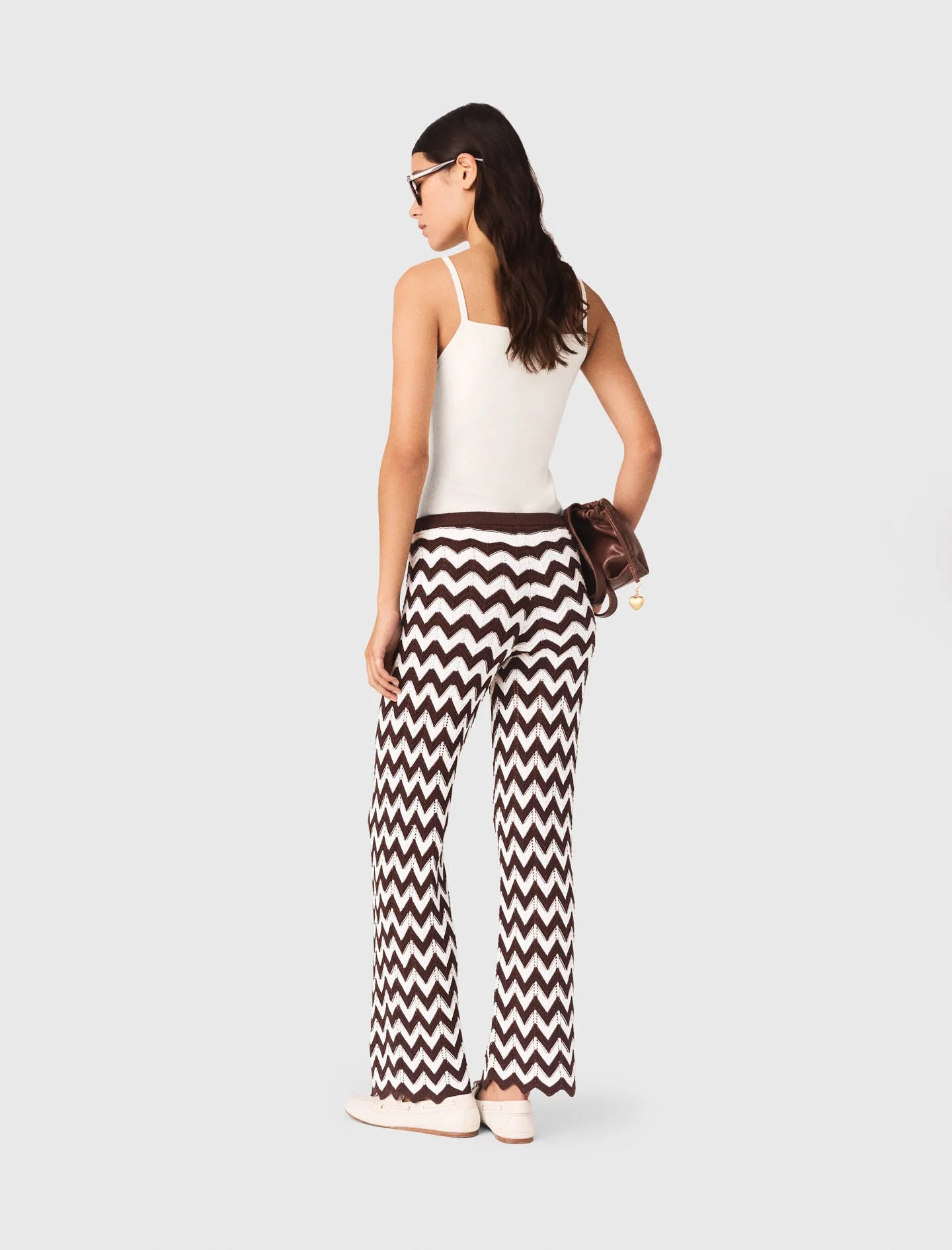 Zigzag Crochet Trousers Brown/White - Image 2