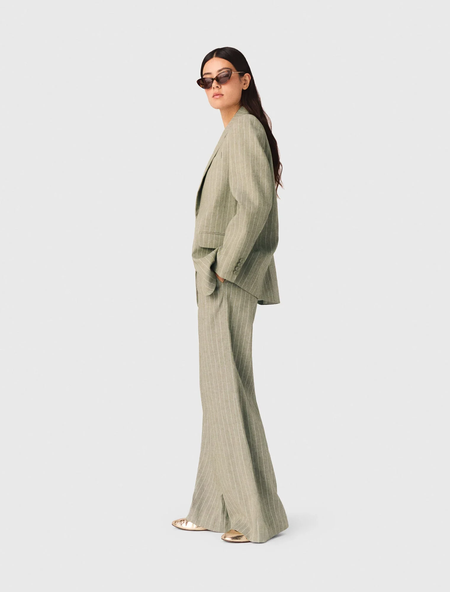 Linen-Blend Suit Trousers Khaki - Image 2