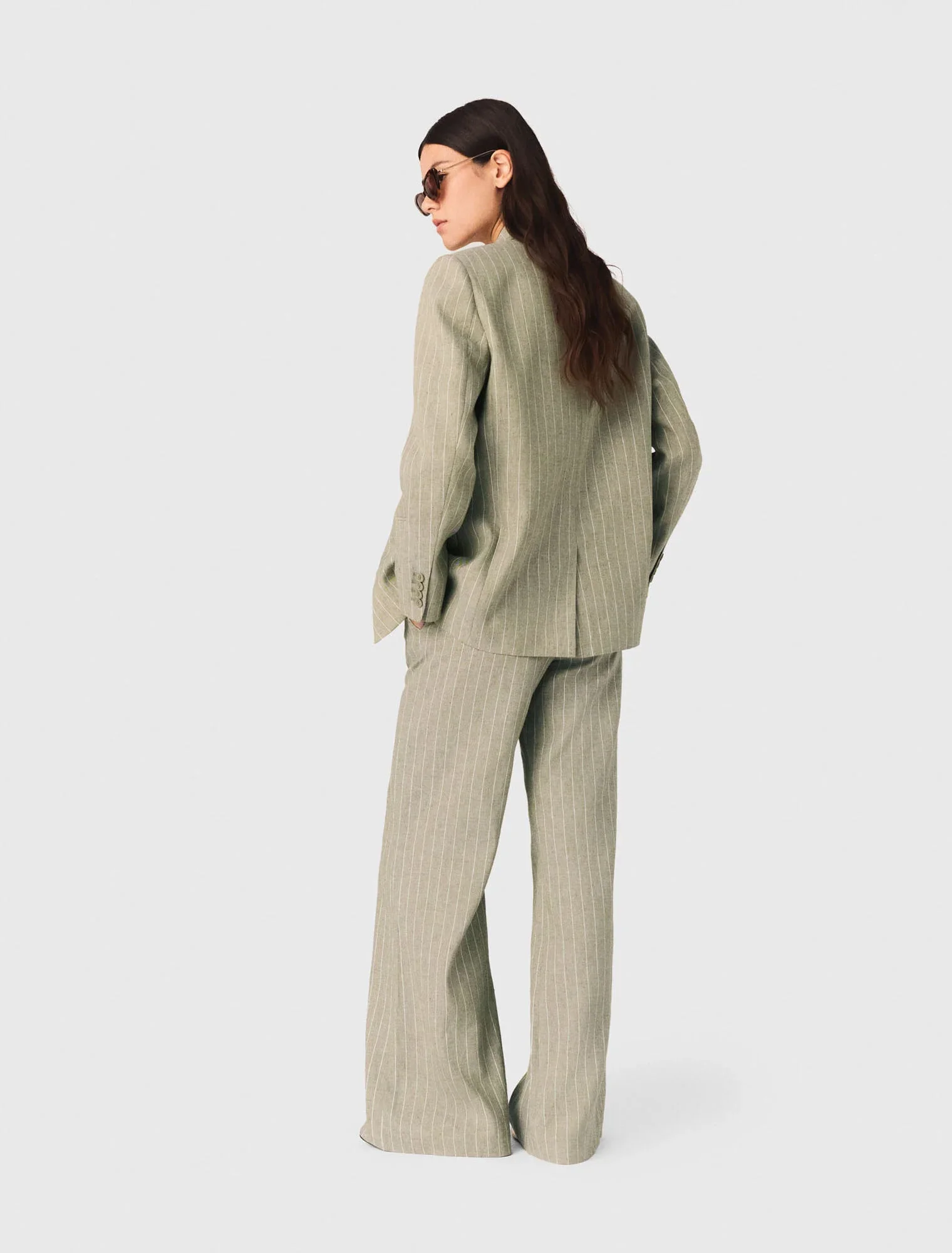 Linen-Blend Suit Trousers Khaki - Image 3