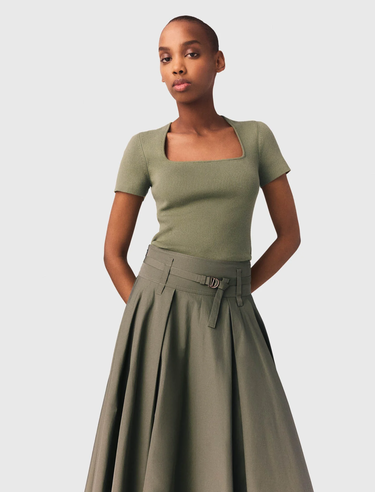 Square-Neck Ribbed Jumper Khaki - Image 3