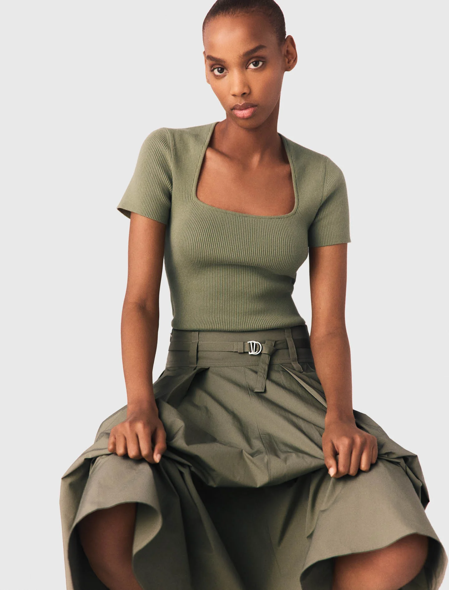Square-Neck Ribbed Jumper Khaki - Image 5
