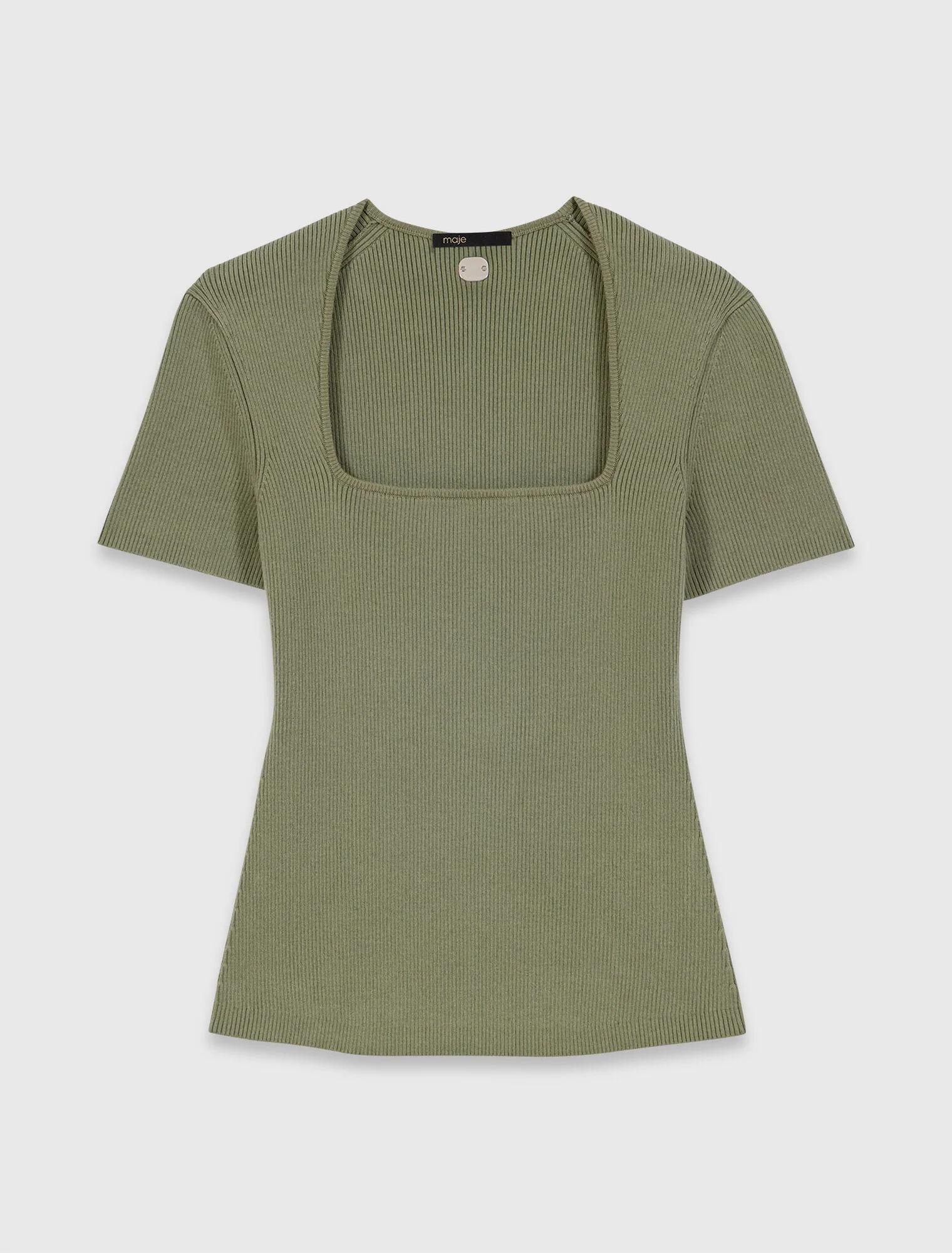 Square-Neck Ribbed Jumper Khaki - Image 7