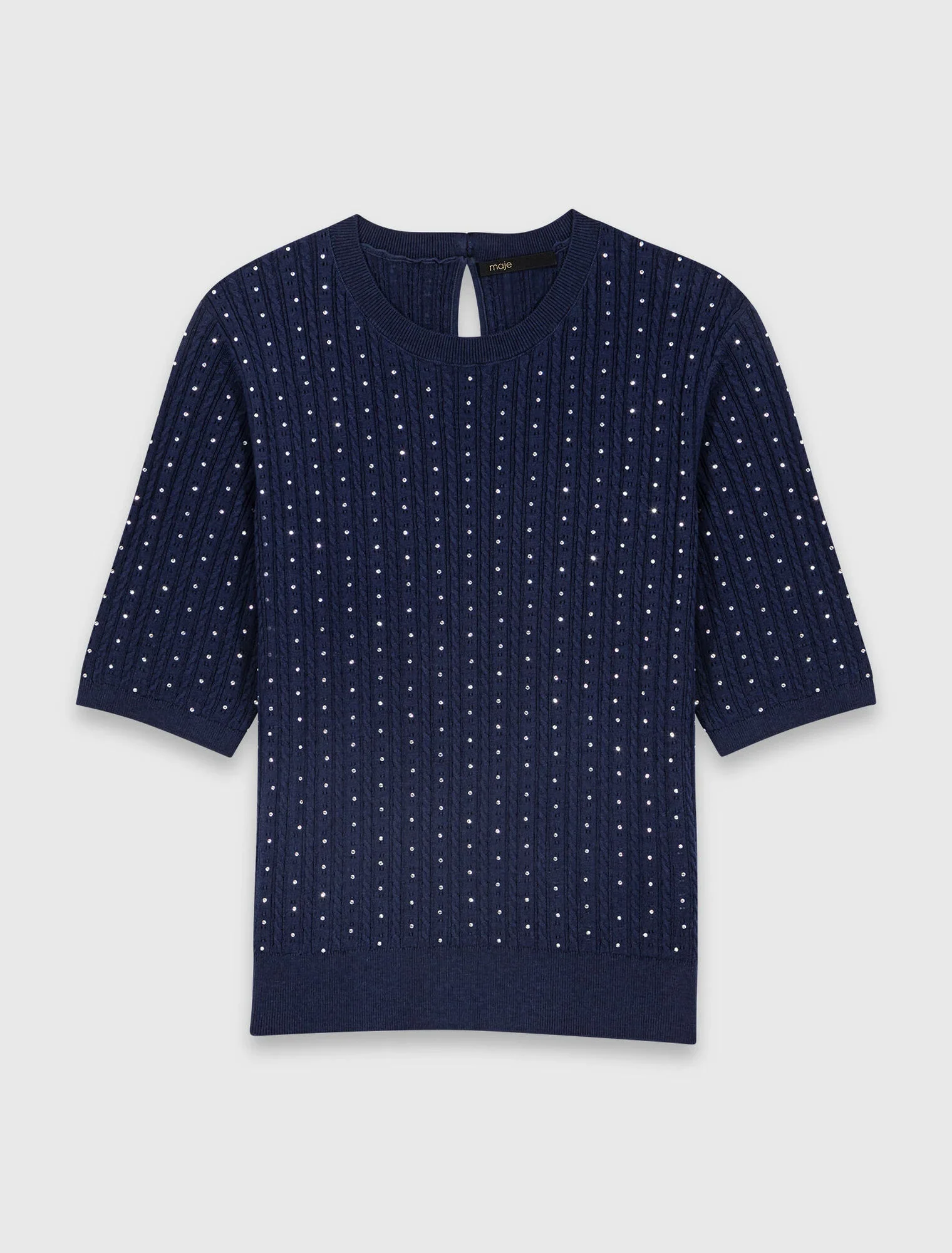 Round-Neck Rhinestone Jumper Navy - Image 7