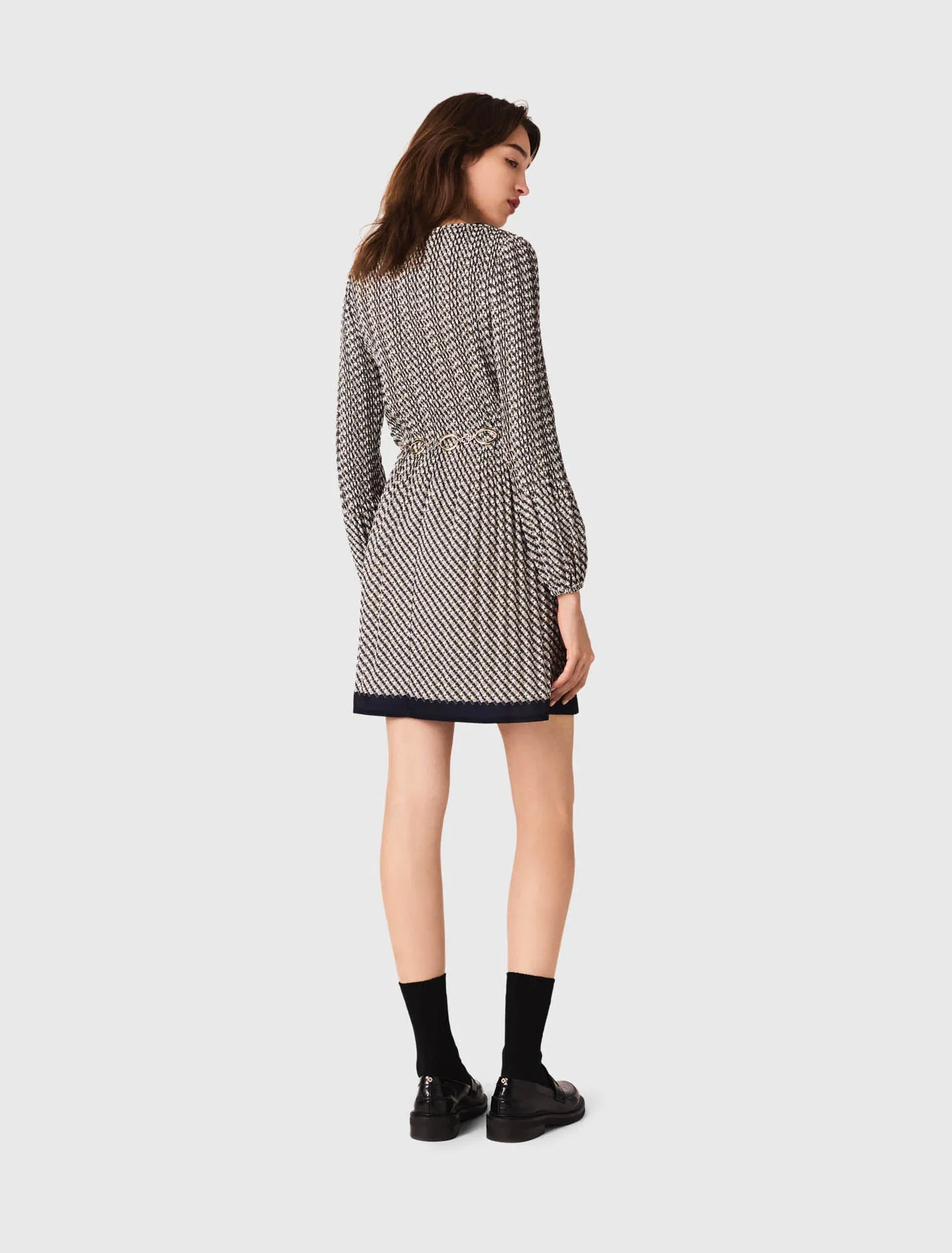 Patterned pleated dress Ecru Print-Tie - Image 3