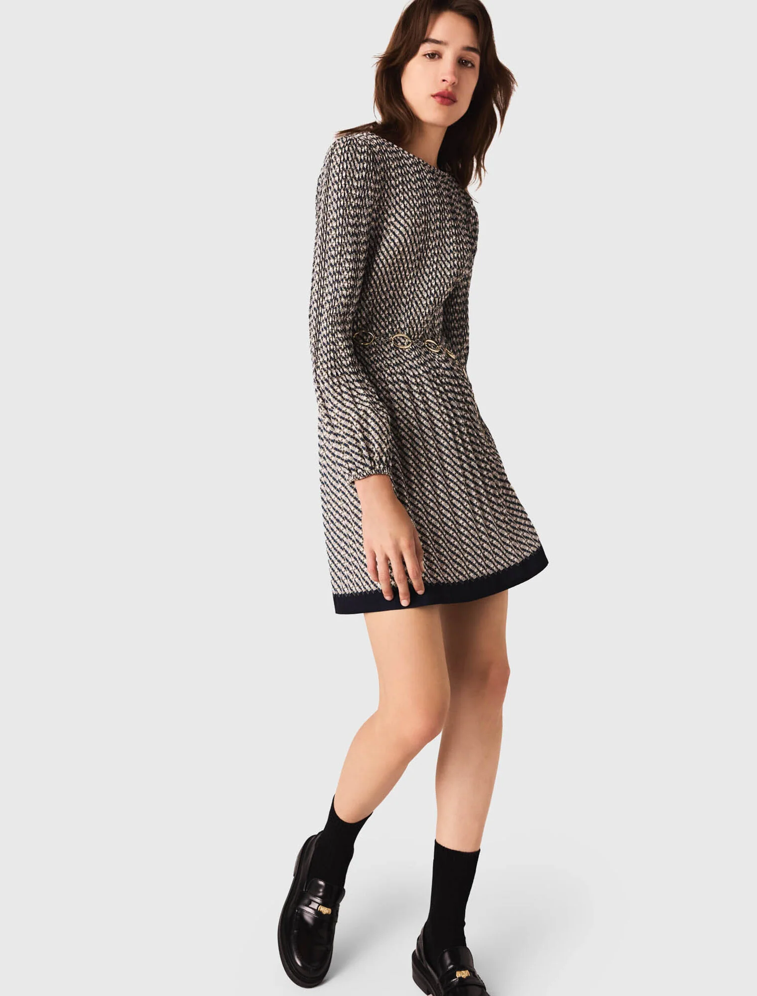 Patterned pleated dress Ecru Print-Tie - Image 4