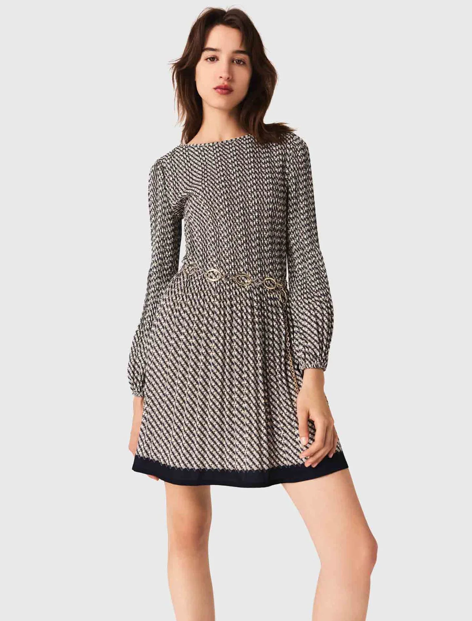 Patterned pleated dress Ecru Print-Tie - Image 5