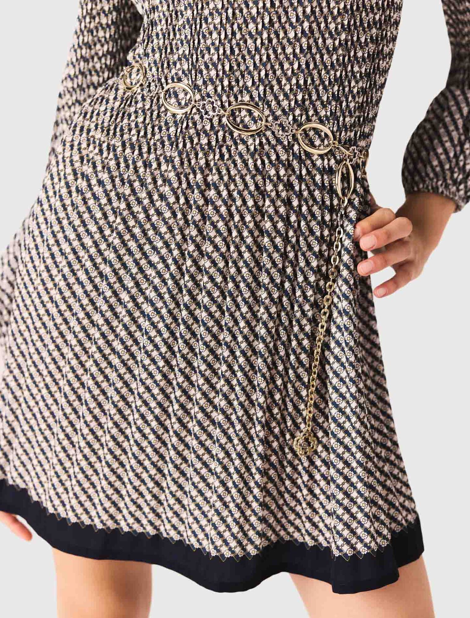 Patterned pleated dress Ecru Print-Tie - Image 7