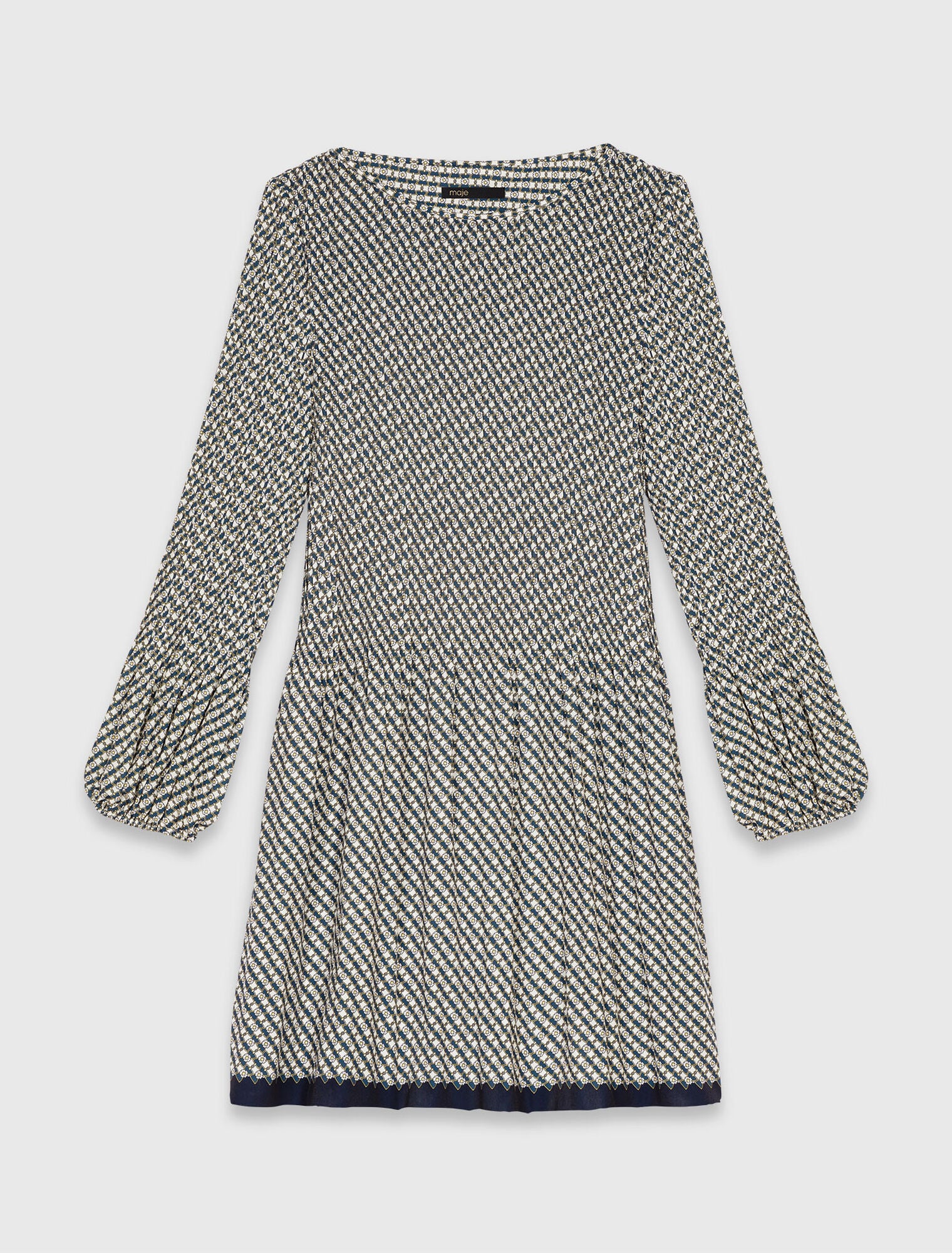 Patterned pleated dress Ecru Print-Tie - Image 8