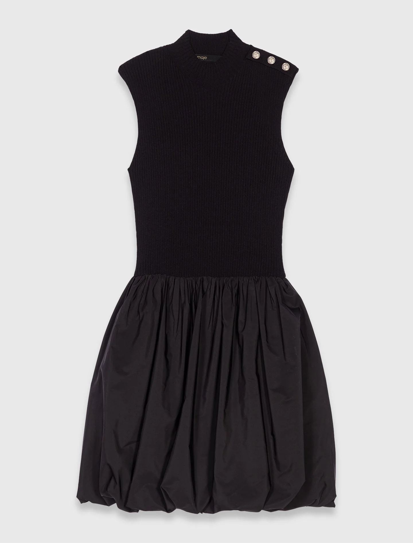 Short mesh and taffeta dress Black - Image 5