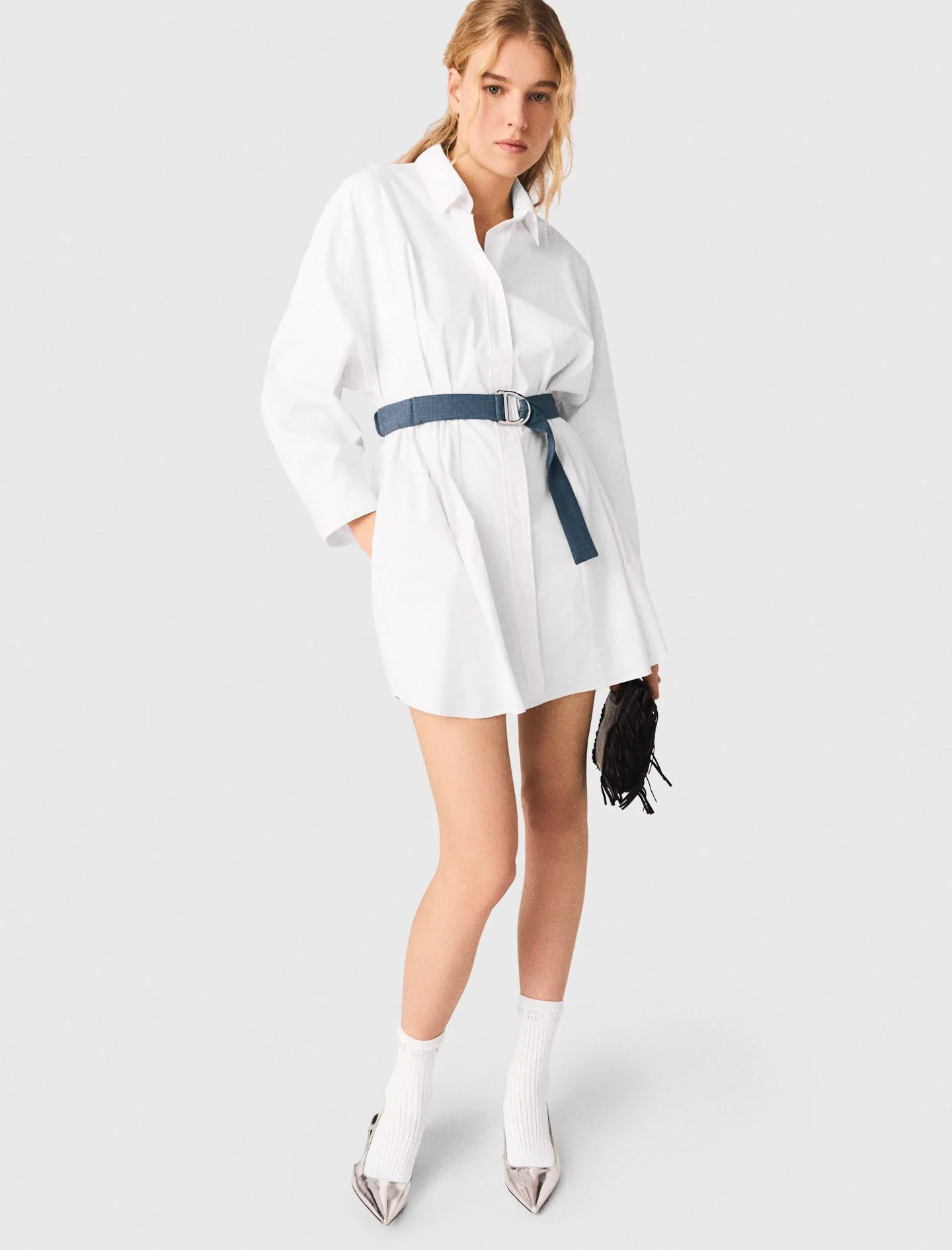 Shirt dress with contrast belt - Image 5