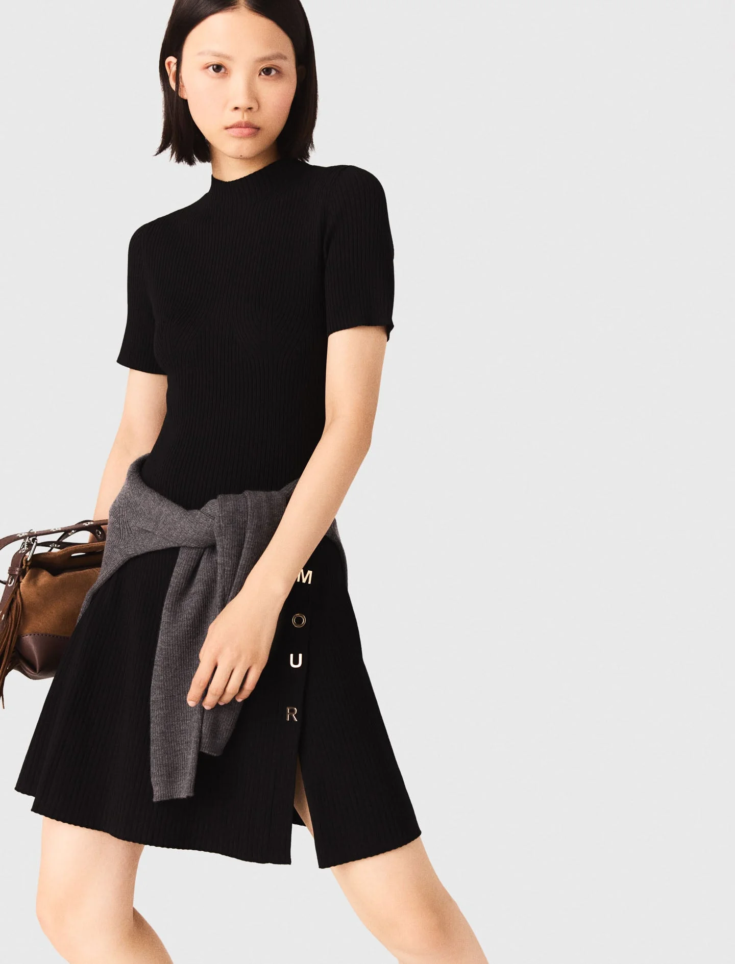 Short Knit Button Dress Black - Image 4