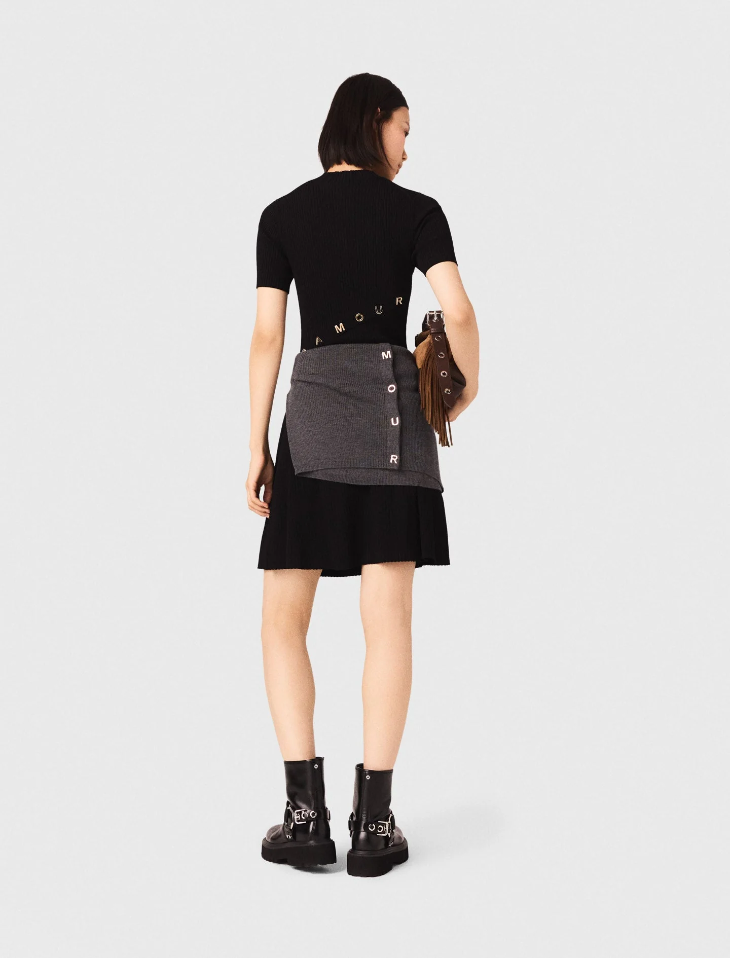 Short Knit Button Dress Black - Image 5