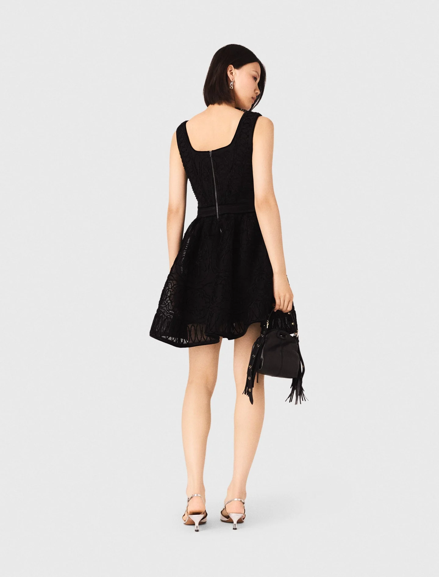 Short Embroidered Basket Knit Dress Black - Image 6