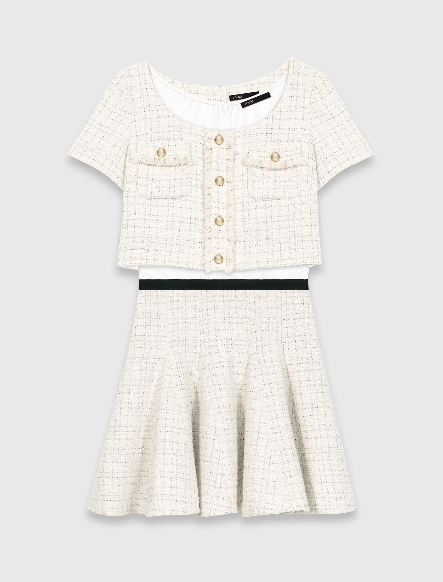 2-In-1 Tweed Dress Ecru - Image 5