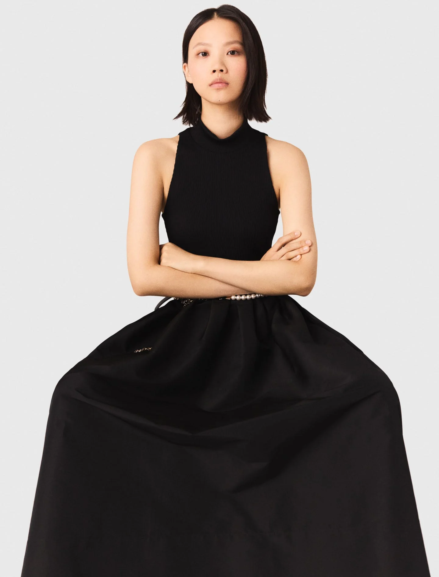 Mixed-Material Taffeta Dress Black - Image 3