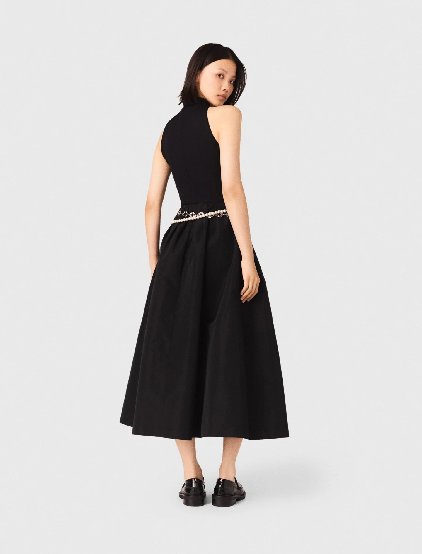 Mixed-Material Taffeta Dress Black - Image 6