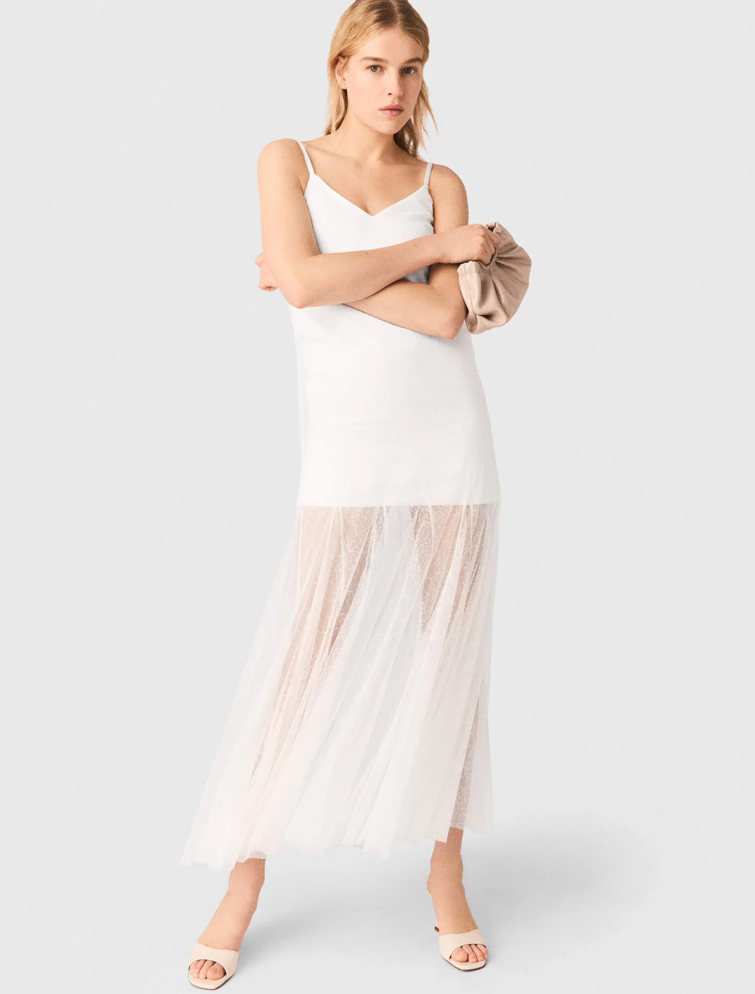 Taffeta And Lace Dress White - Image 4