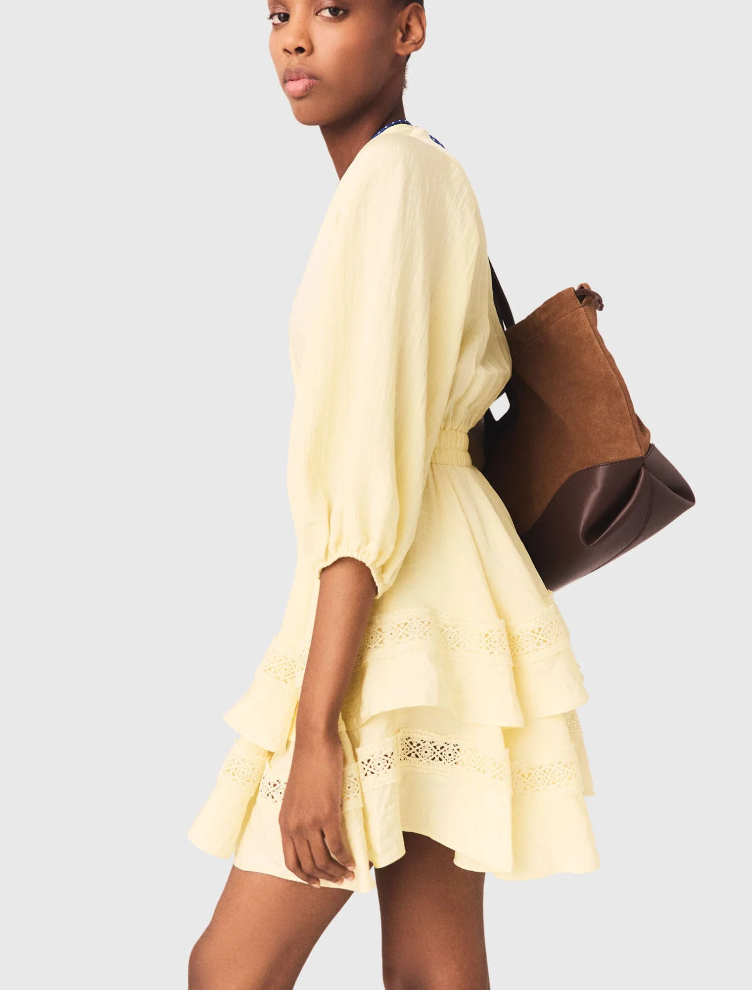 Short Ruffled Dress Pale Yellow - Image 2