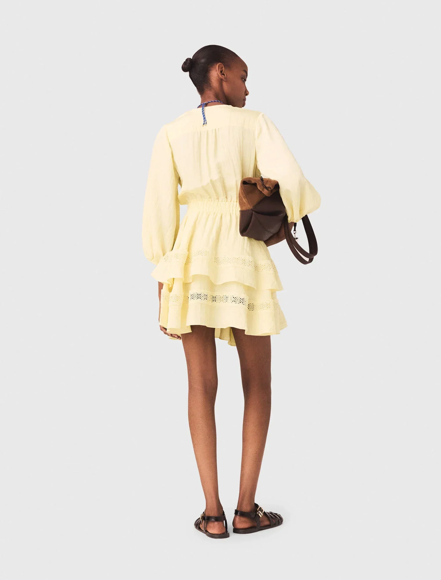 Short Ruffled Dress Pale Yellow - Image 3