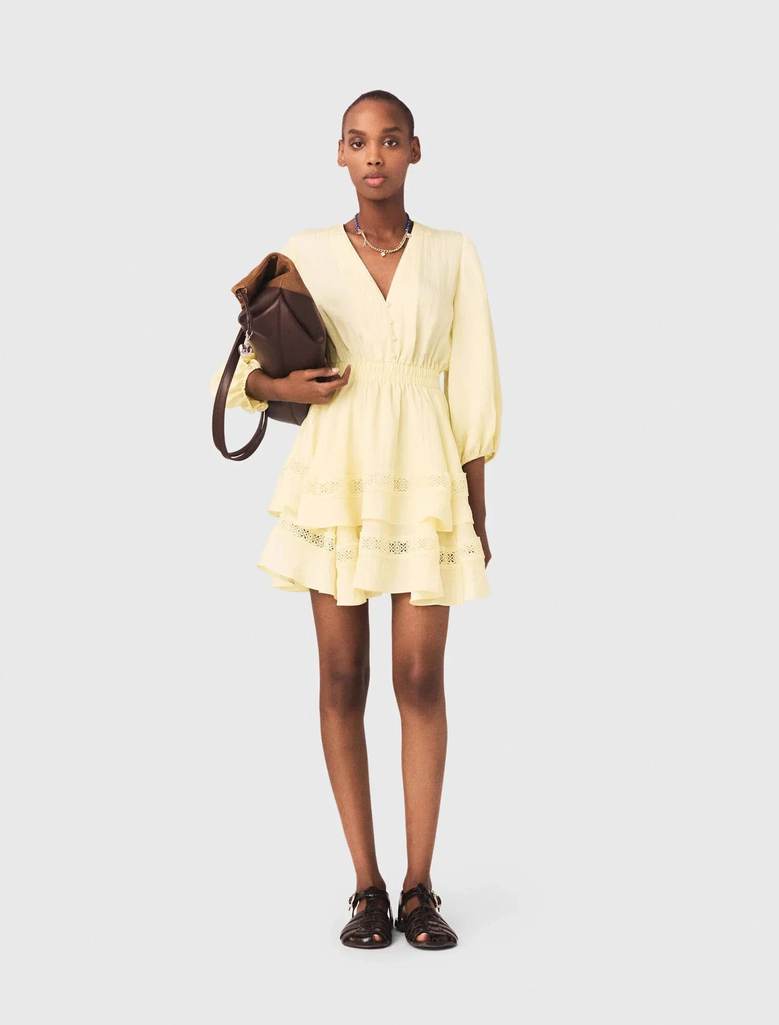 Short Ruffled Dress Pale Yellow - Image 5