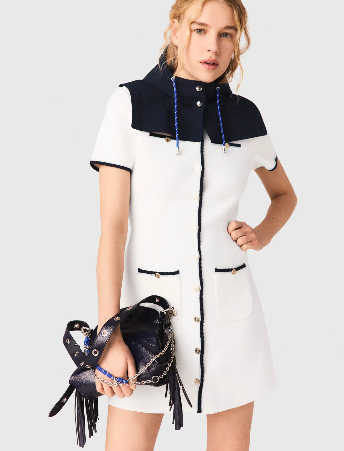 Short Dress With Contrasting Trim Ecru - Image 2